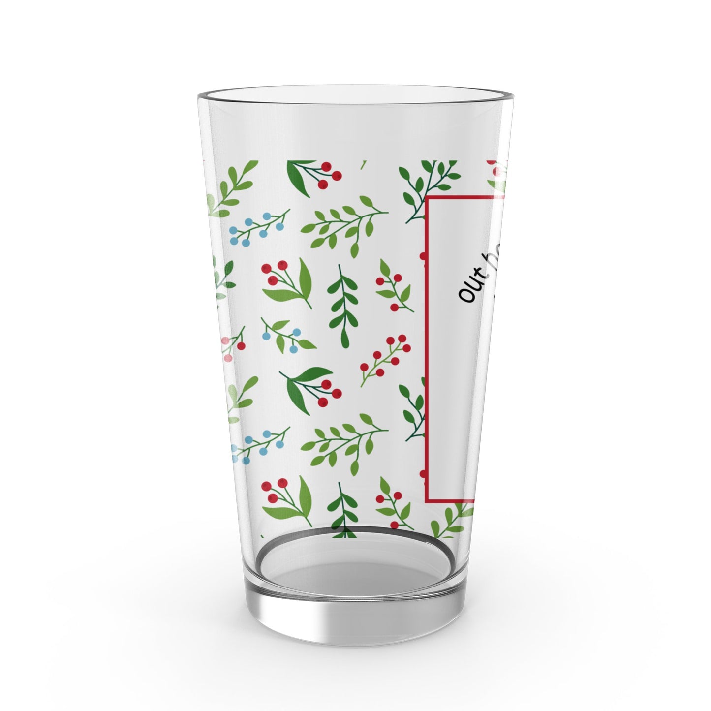 Customizable Floral Glass Tumbler, Red and Green Berry Design, Unique Drinkware, Personalized Gift Idea
