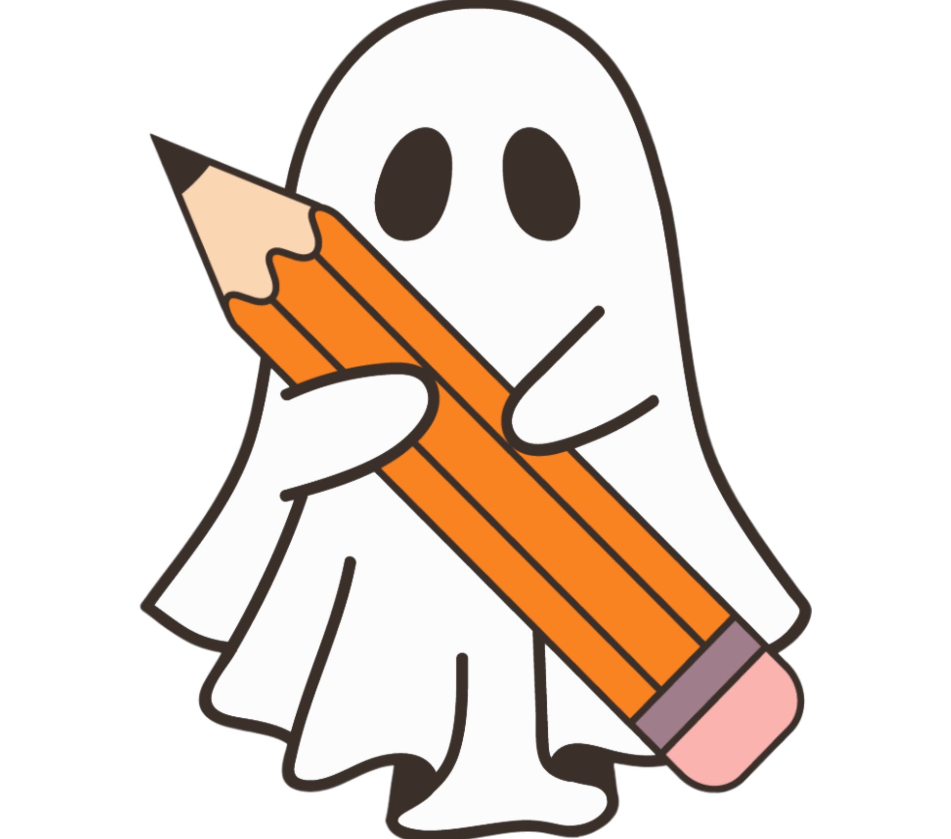 Cute Ghost Holding Pencil Sticker, Friendly Ghost Decal, Halloween Themed, School Supplies Decor