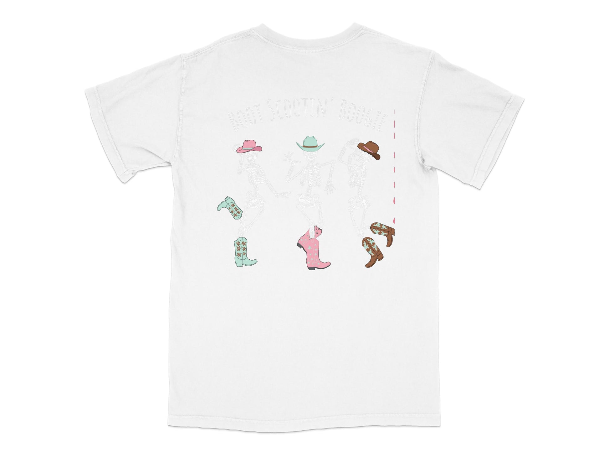Boot Scootin' Boogie Themed T-Shirt with Cowboy Boots Print, Western Dance Apparel, Unisex White Tee