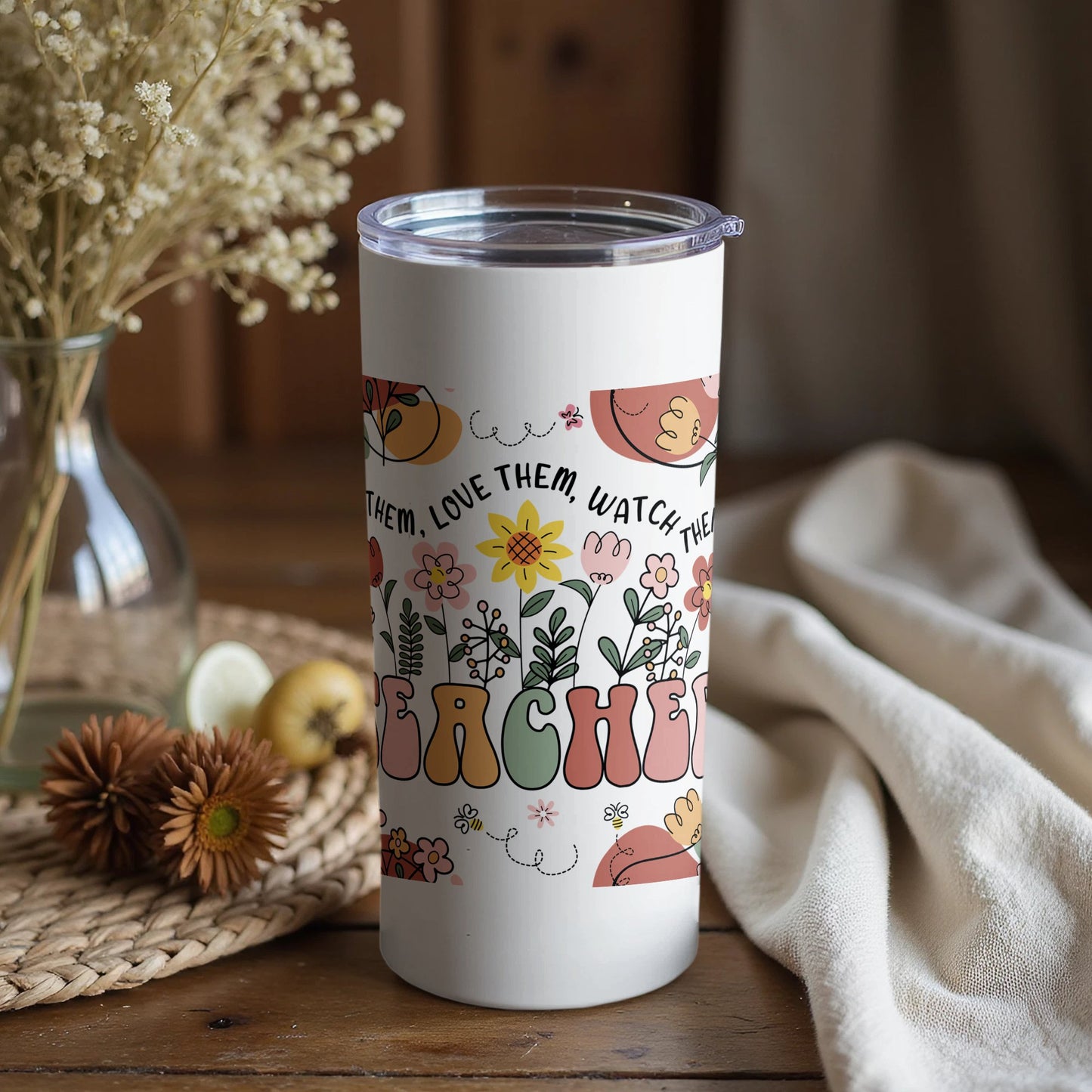 Teacher Tumbler, Personalized Teacher Appreciation Gift, Custom Insulated Tumbler, Floral and Quote Design, End of Year Teacher Gift