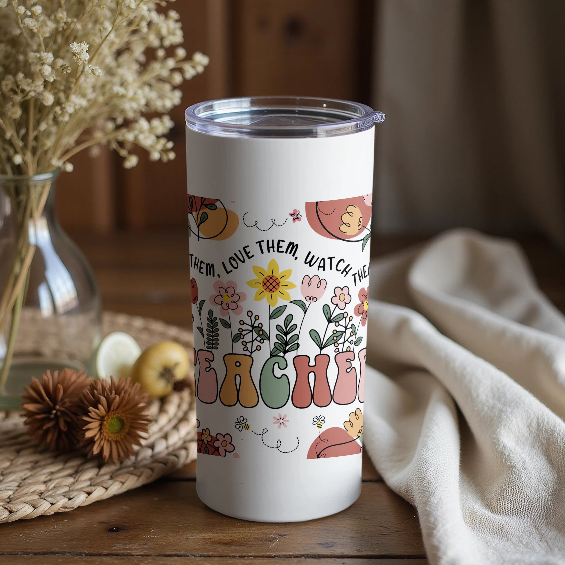 Teacher Tumbler, Personalized Teacher Appreciation Gift, Custom Insulated Tumbler, Floral and Quote Design, End of Year Teacher Gift
