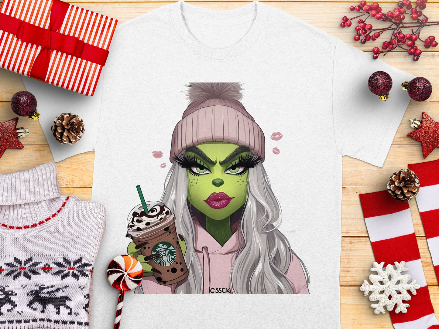 Fashionable Drag Queen Art T-Shirt, Green Faced Diva with Hat, Stylish Winter Apparel, Unique Graphic Tee