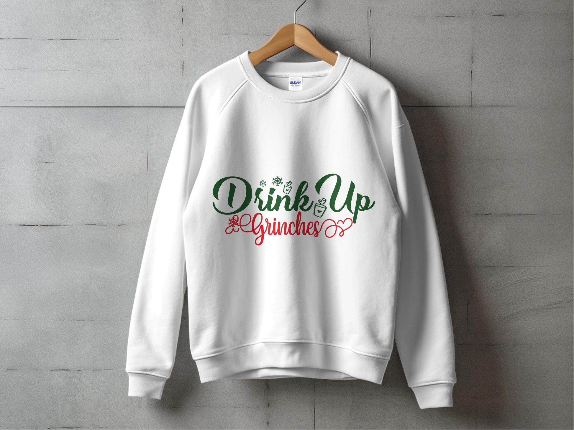 Festive Christmas Sweatshirt, Drink Up Grinches Holiday Top, Green and Red Winter Apparel