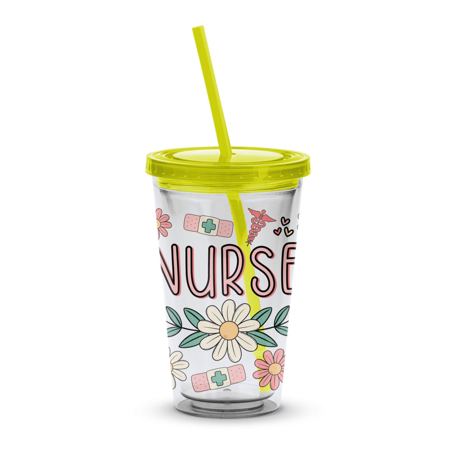 Nurse Tumbler with Straw, Floral Nurse Appreciation Gift, Insulated Reusable Drink Cup, Medical Professional Present