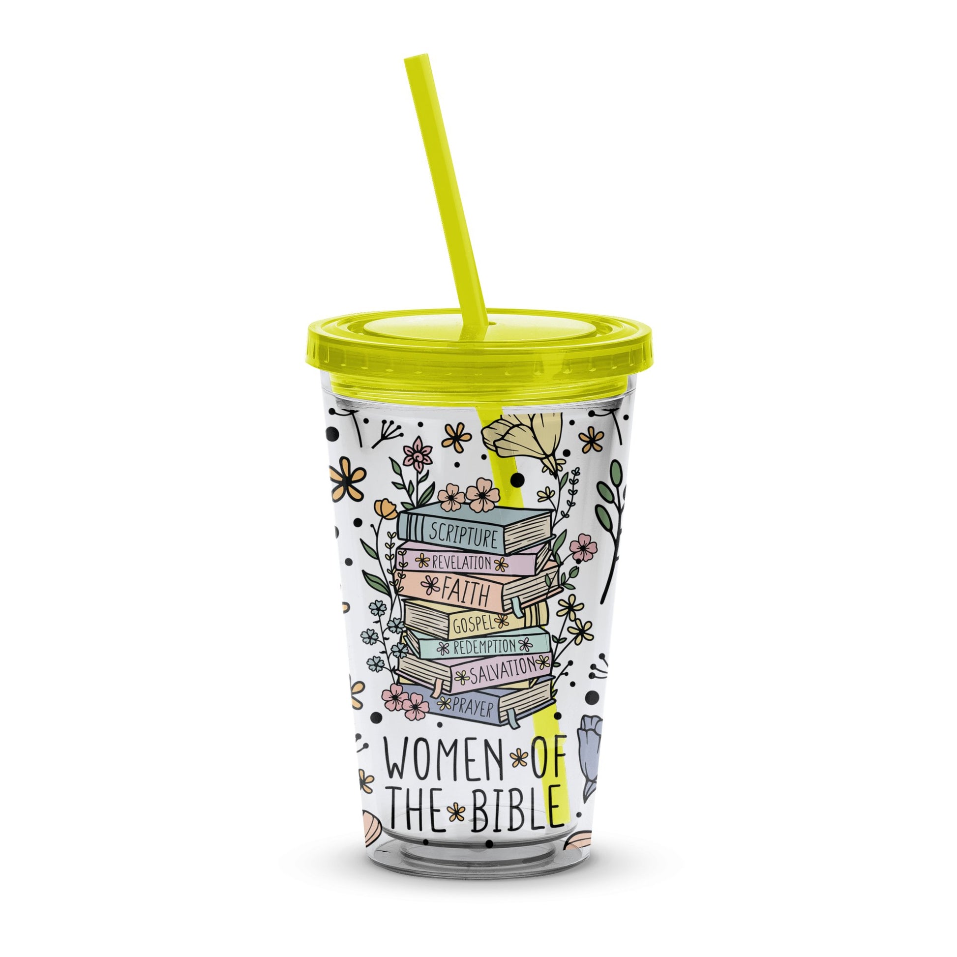 Women of the Bible Scripture Tumbler, Floral Christian Gift, Insulated Travel Cup with Straw, Religious Drinkware, Faith Motivation