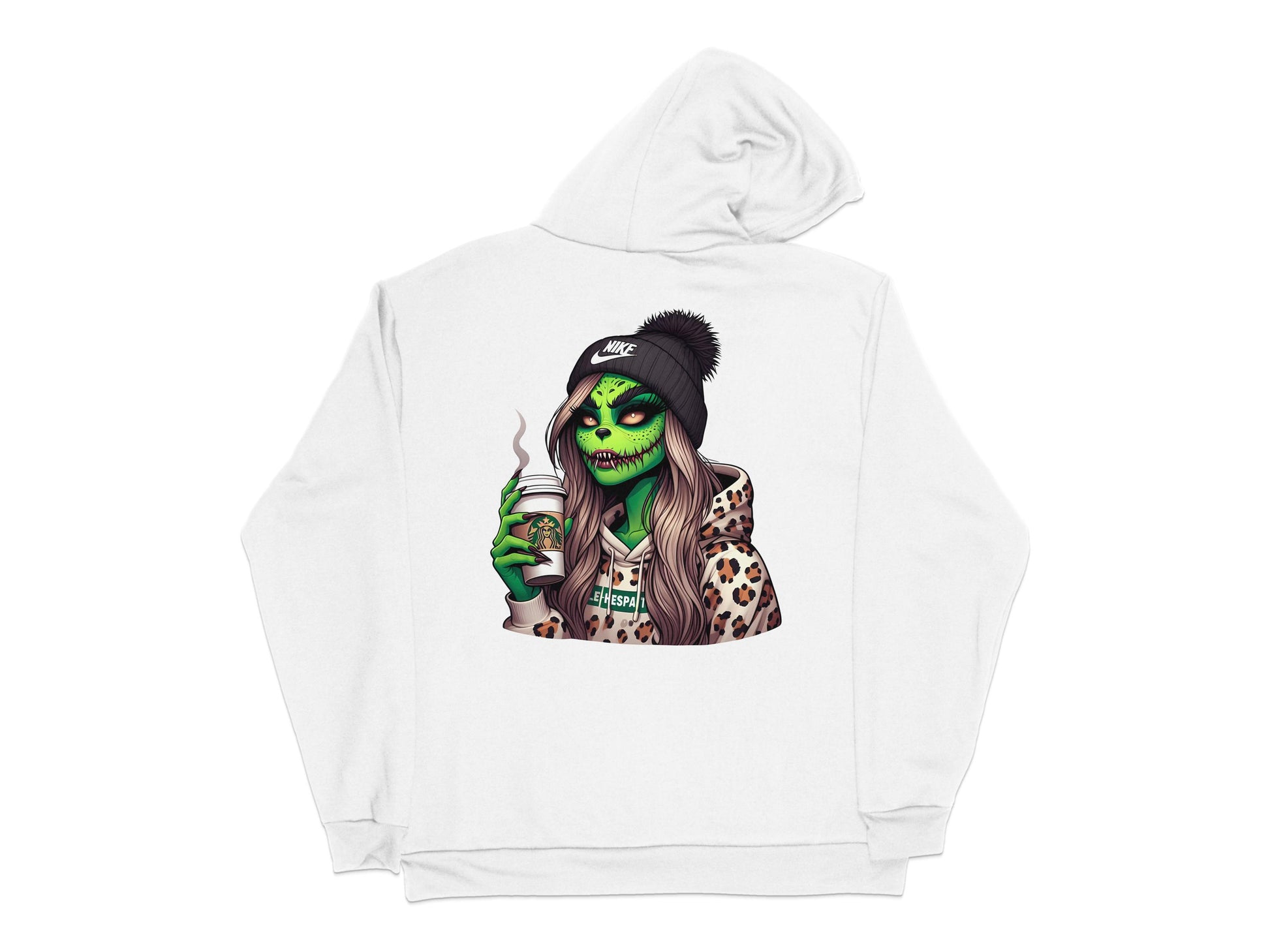 Trendy Skull Girl Graphic Hoodie, Stylish Oversized Sweatshirt with Leopard Details and Beanie Design for Fall