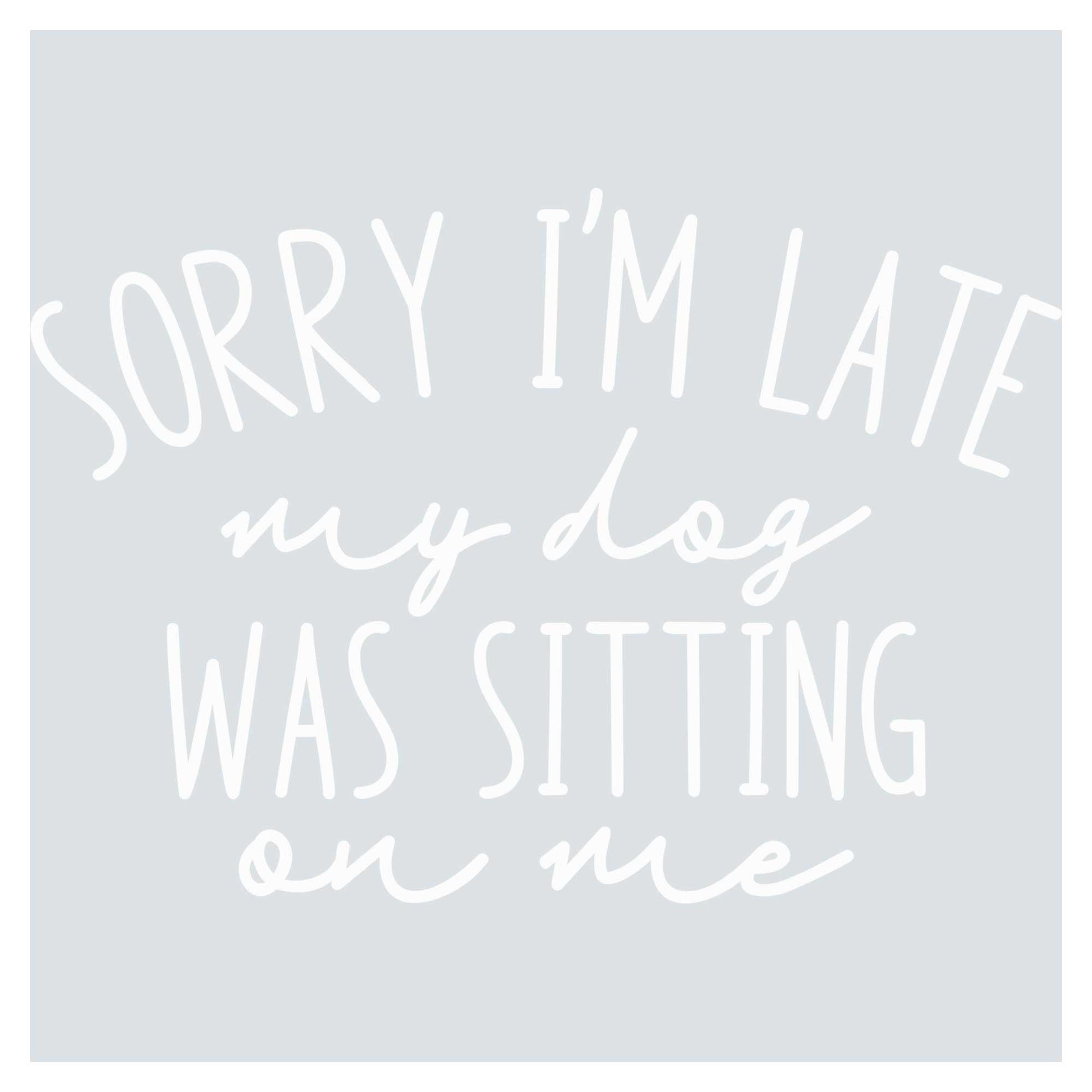 sorry i'm late my dog was sitting on me