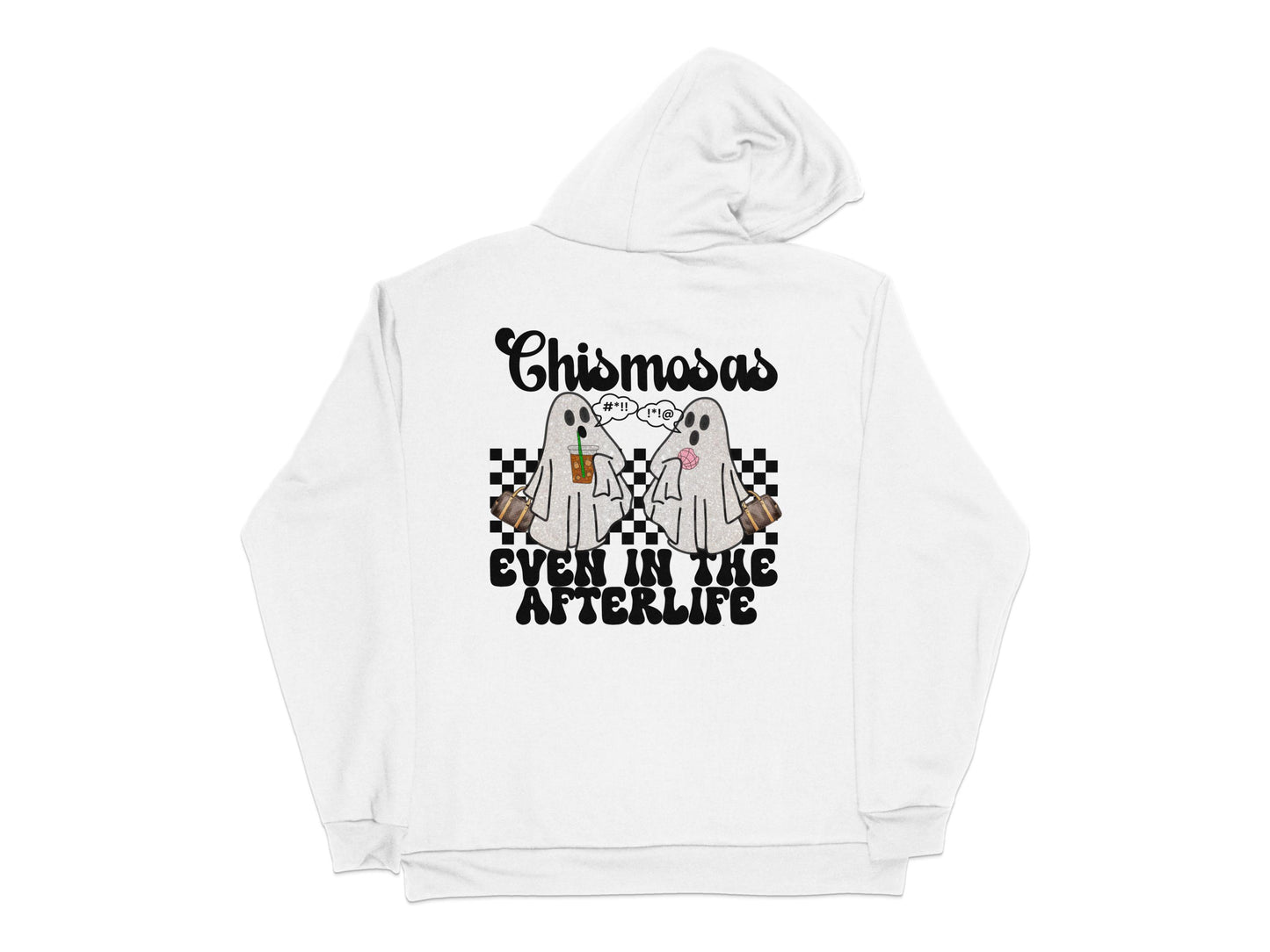 Christmas Skeleton Hoodie, Funny Holiday Sweatshirt, Unisex Winter Apparel, Checkered Pattern Back