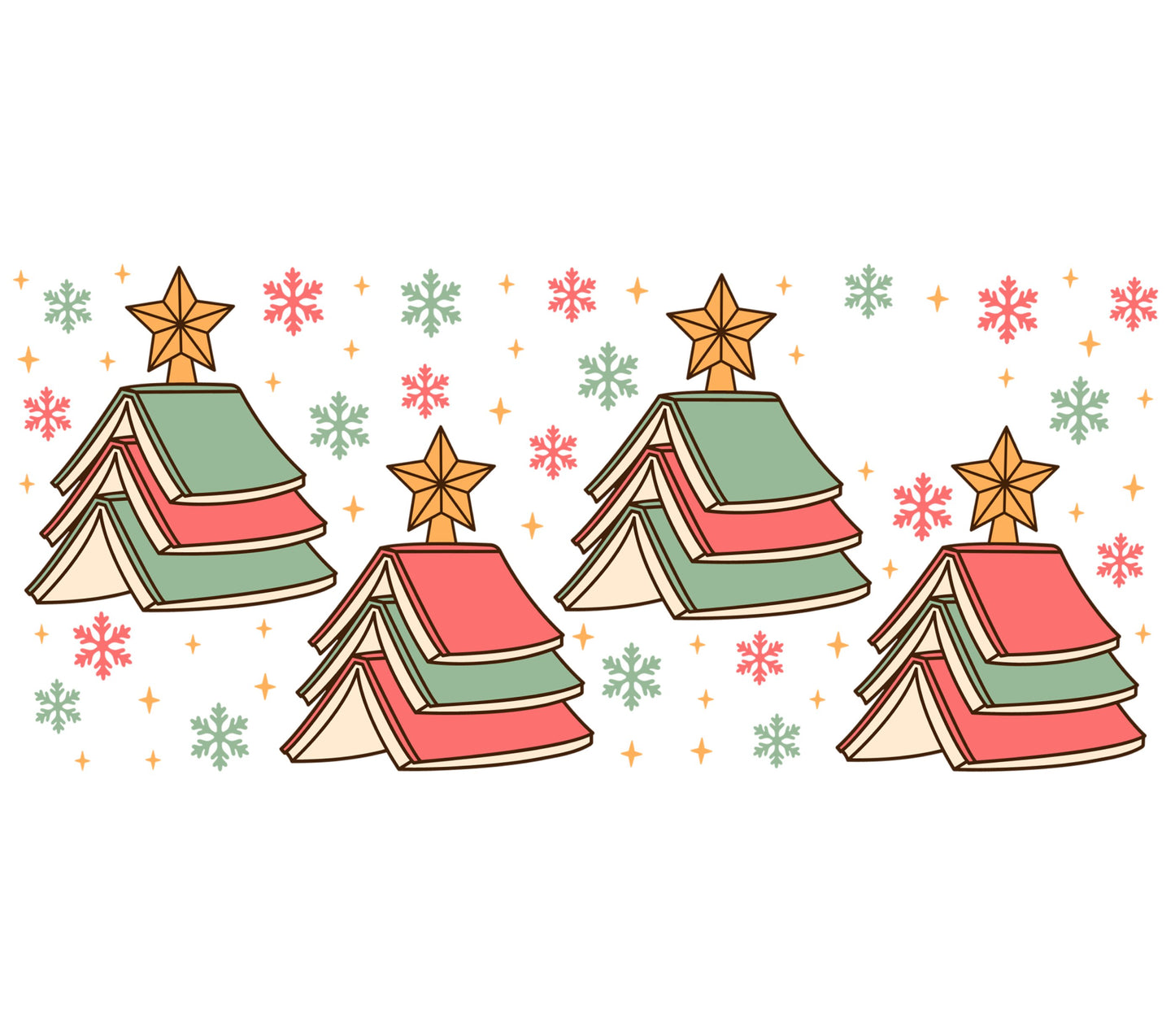 Christmas Book Stack Clipart, Festive Holiday Reading, Star and Snowflake Digital Art