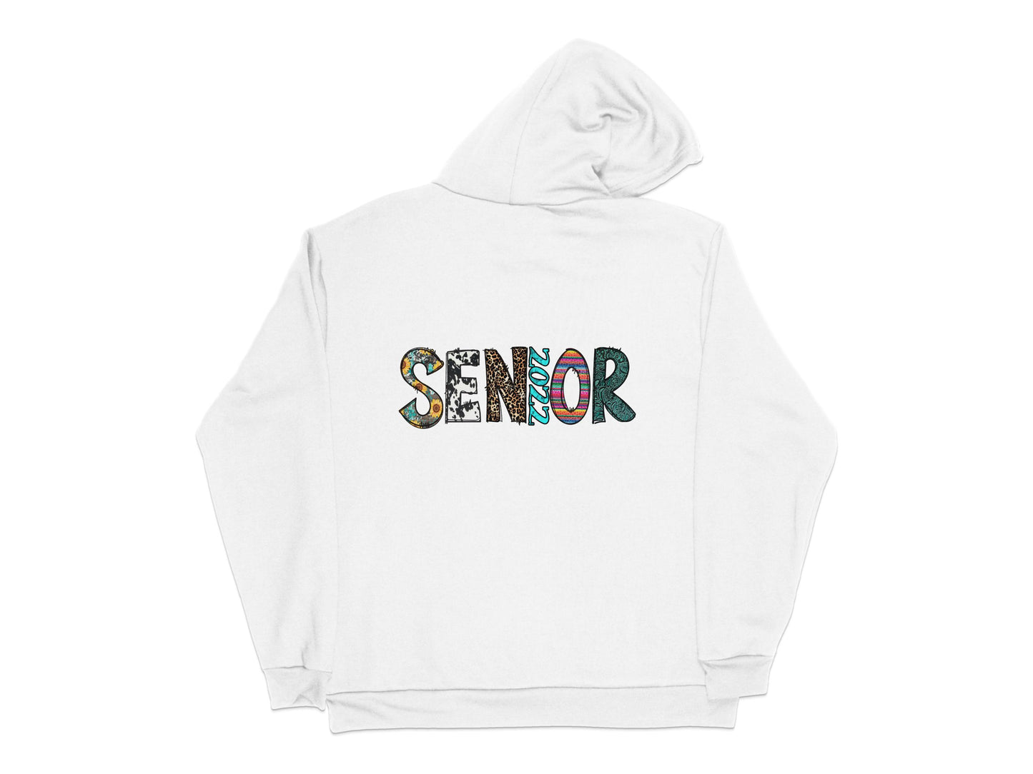 Senior Hoodie, Colorful Lettering, Graduation Pullover, Unisex High School Grad Gift, Classic White Sweatshirt