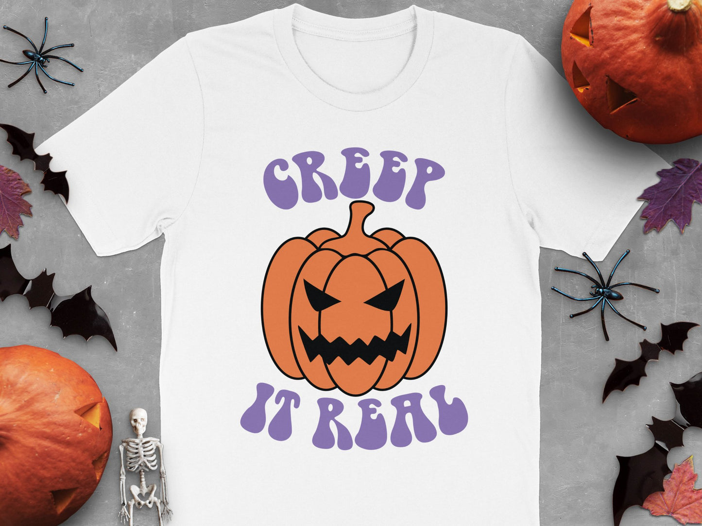 Halloween Pumpkin T-Shirt 'Creep It Real' Funny Spooky Fall Autumn Tee