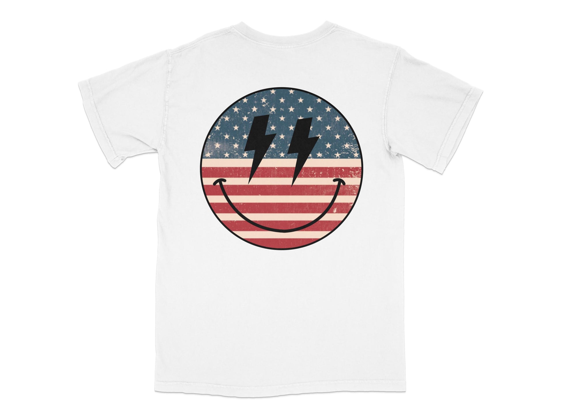 Patriotic Smiley Face T-Shirt, American Flag Design, Stars Stripes, Casual Summer Tee, Unisex Fashion Top