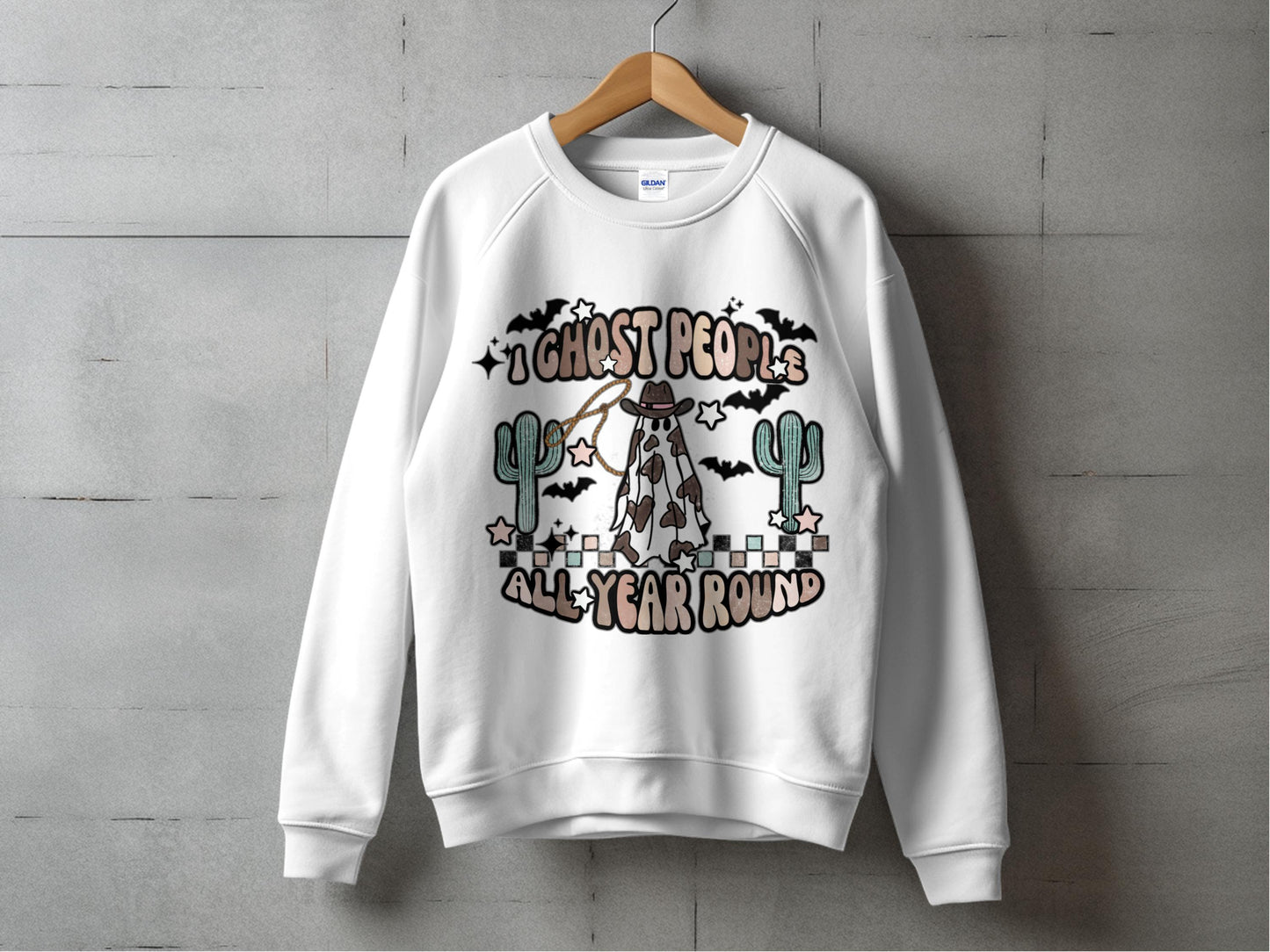 Ghost People All-Year Round Sweatshirt, Unisex Halloween Themed Pullover, Cozy Fall Top