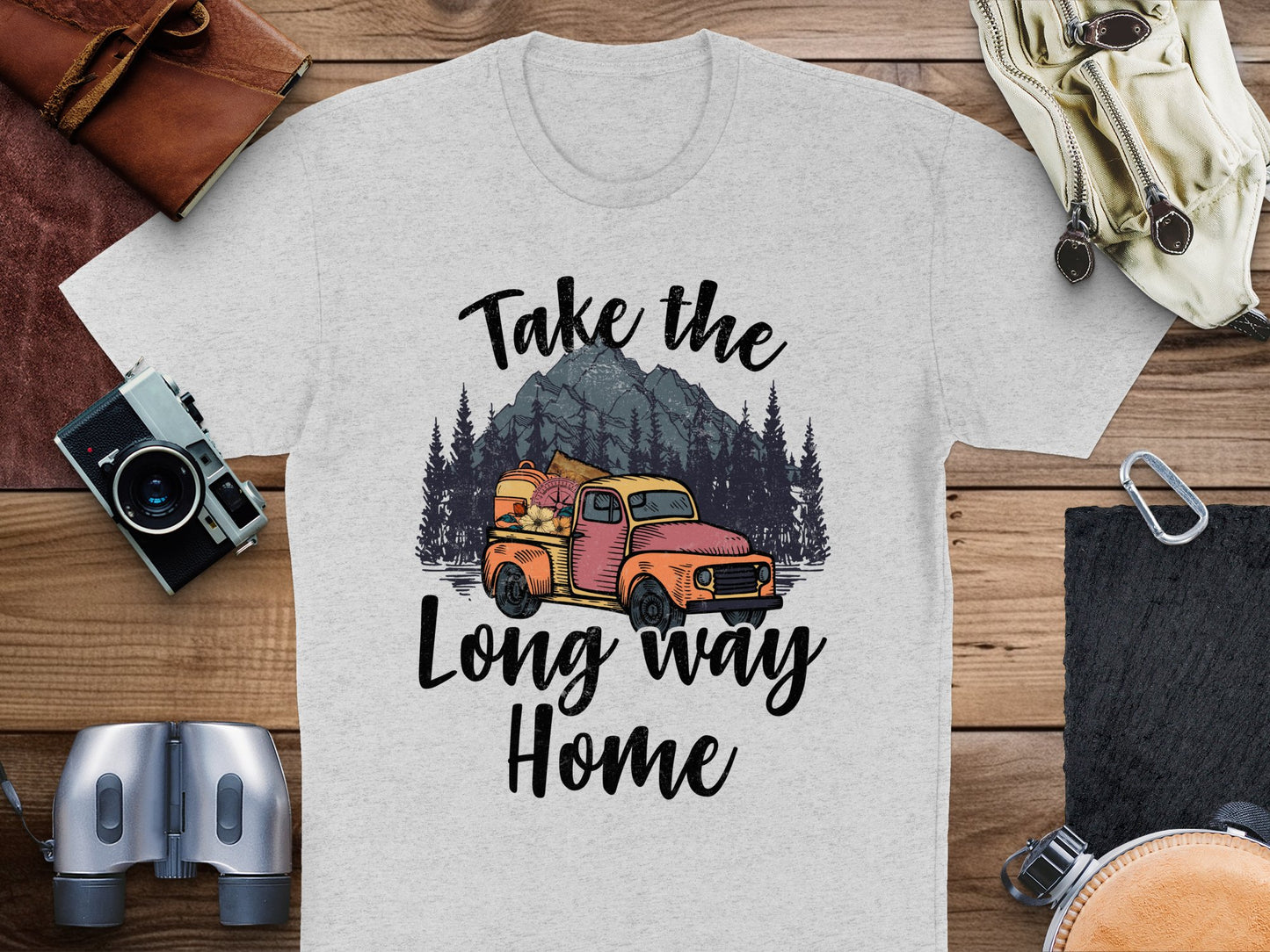 Vintage Camping T-Shirt, Take the Long Way Home Graphic Tee, Outdoor Adventure Shirt, Road Trip Unisex Apparel