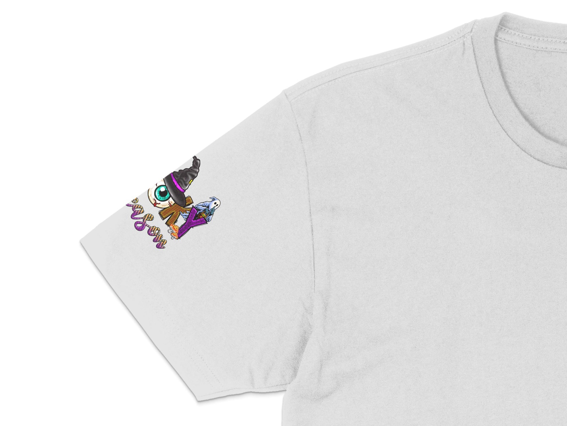 White T-Shirt with Colorful Cartoon Witch Hat Owl Design, Casual Wear for All Ages