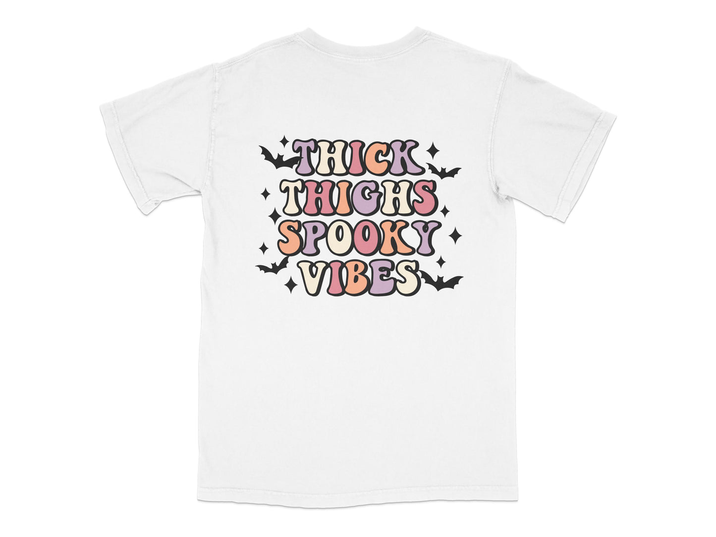 Thick Thighs Spooky Vibes T-Shirt, Halloween Graphic Tee, Casual Witchy Aesthetic, Unisex Cotton Shirt, Plus Size Available