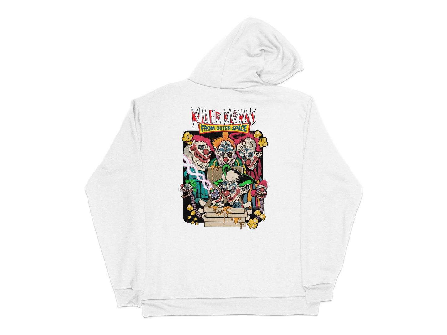 Killer Klowns From Outer Space Graphic Hoodie, Retro Movie Print, Unisex White Sweatshirt