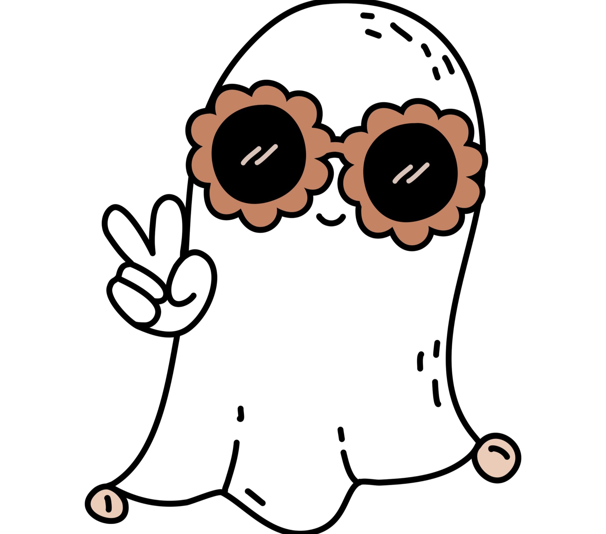 Cute Ghost Sticker, Floral Sunglasses, Peace Sign, Kawaii Ghost Decal, Halloween Decoration, Trendy Laptop Sticker