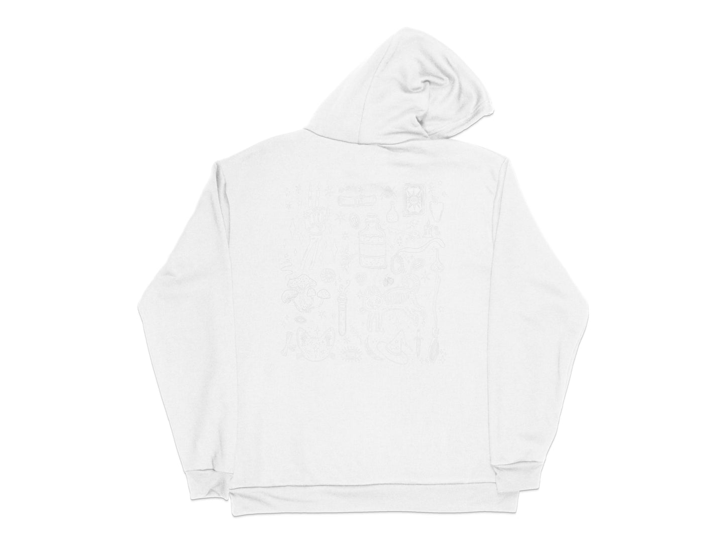 Minimalist White Hoodie with Subtle Embossed Graphic Design, Unisex Casual Wear