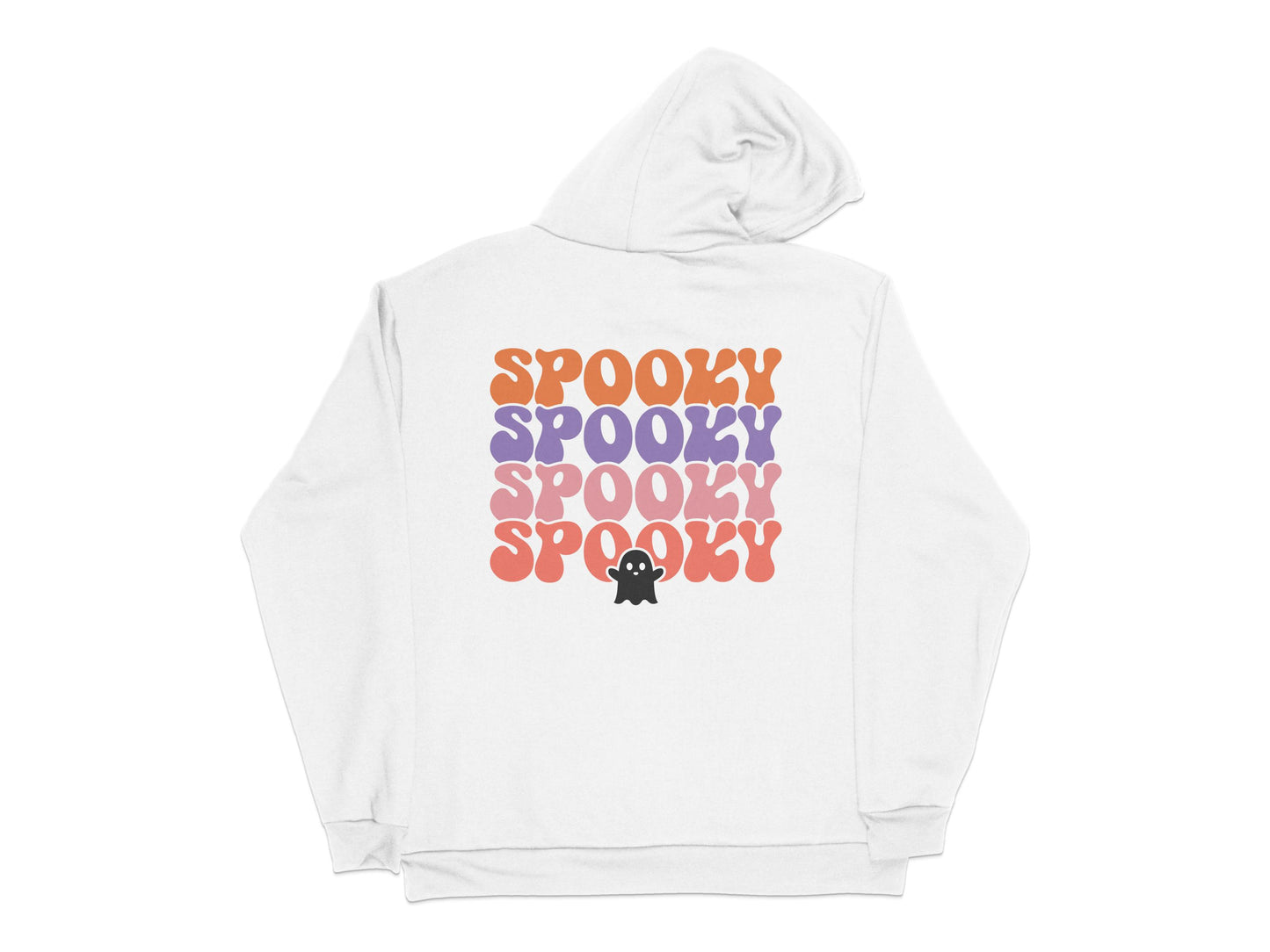 Spooky Halloween Hoodie with Colorful Text and Cute Ghost Design, Unisex Fall Sweatshirt
