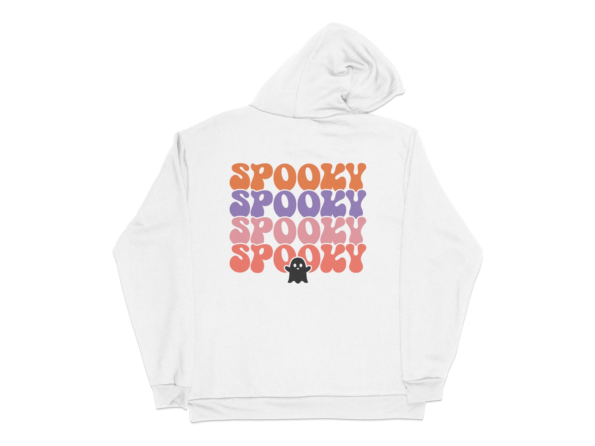 Spooky Halloween Hoodie with Colorful Text and Cute Ghost Design, Unisex Fall Sweatshirt