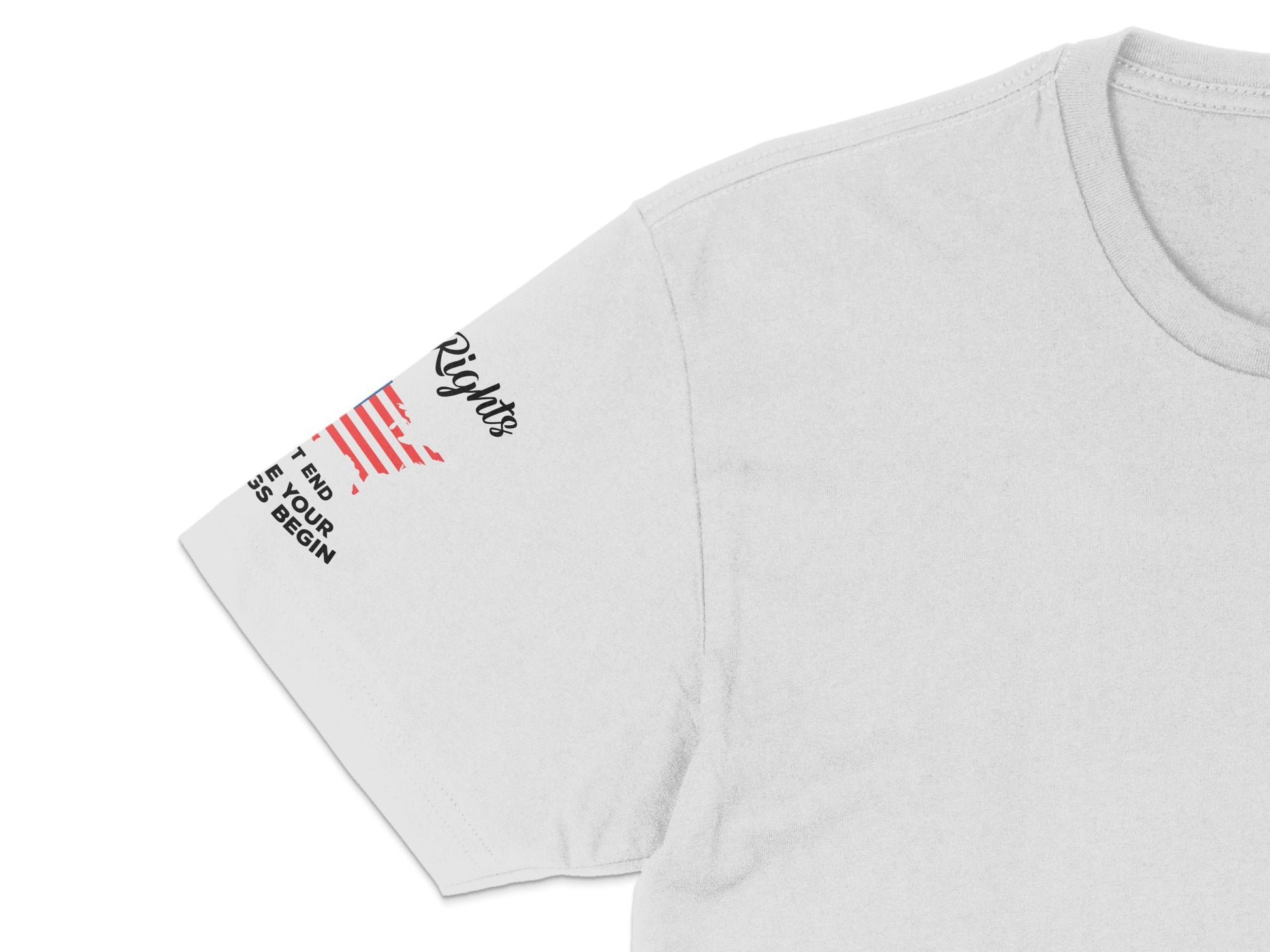 Patriotic T-Shirt, White Cotton Tee, Red Stripes, Small Flag Design, Unisex, Freedom Slogan