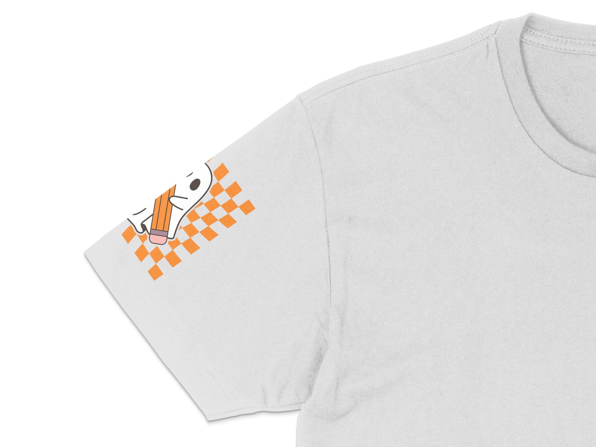 White T-Shirt with Geometric Fox Design, Orange Pattern, Casual Style, Unisex Top