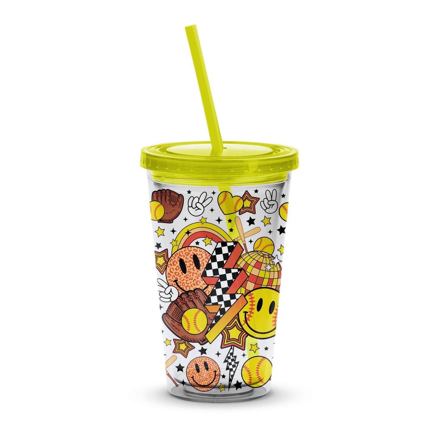 Colorful Sports Themed Tumbler with Straw, Kids Insulated Cup, Football Baseball Soccer, 16 oz Drinkware, Gift for Children