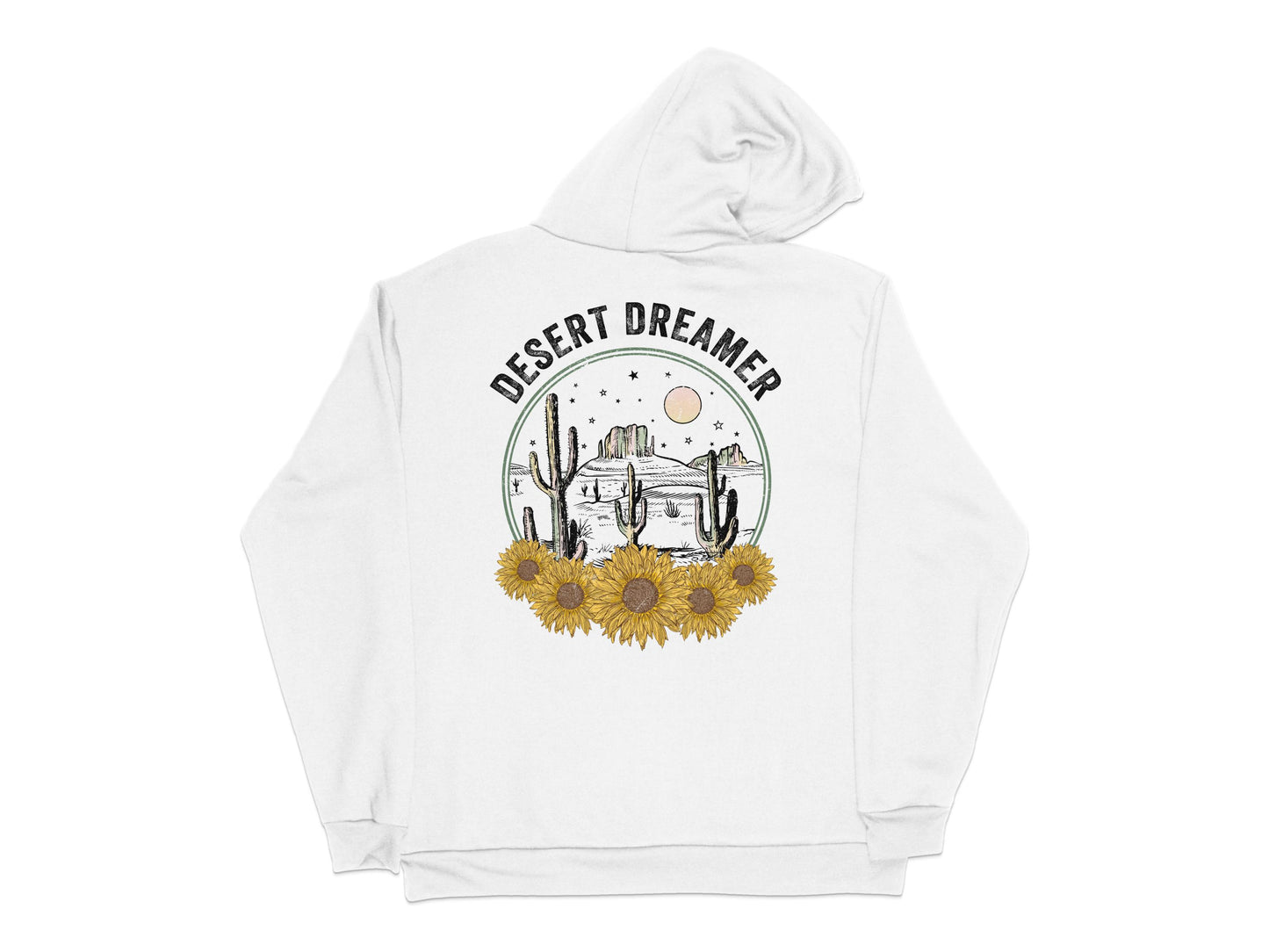 Desert Dreamer Hoodie with Sunflower Print, Vintage Cactus Graphic, Boho Style Sweatshirt, Unisex Fashion