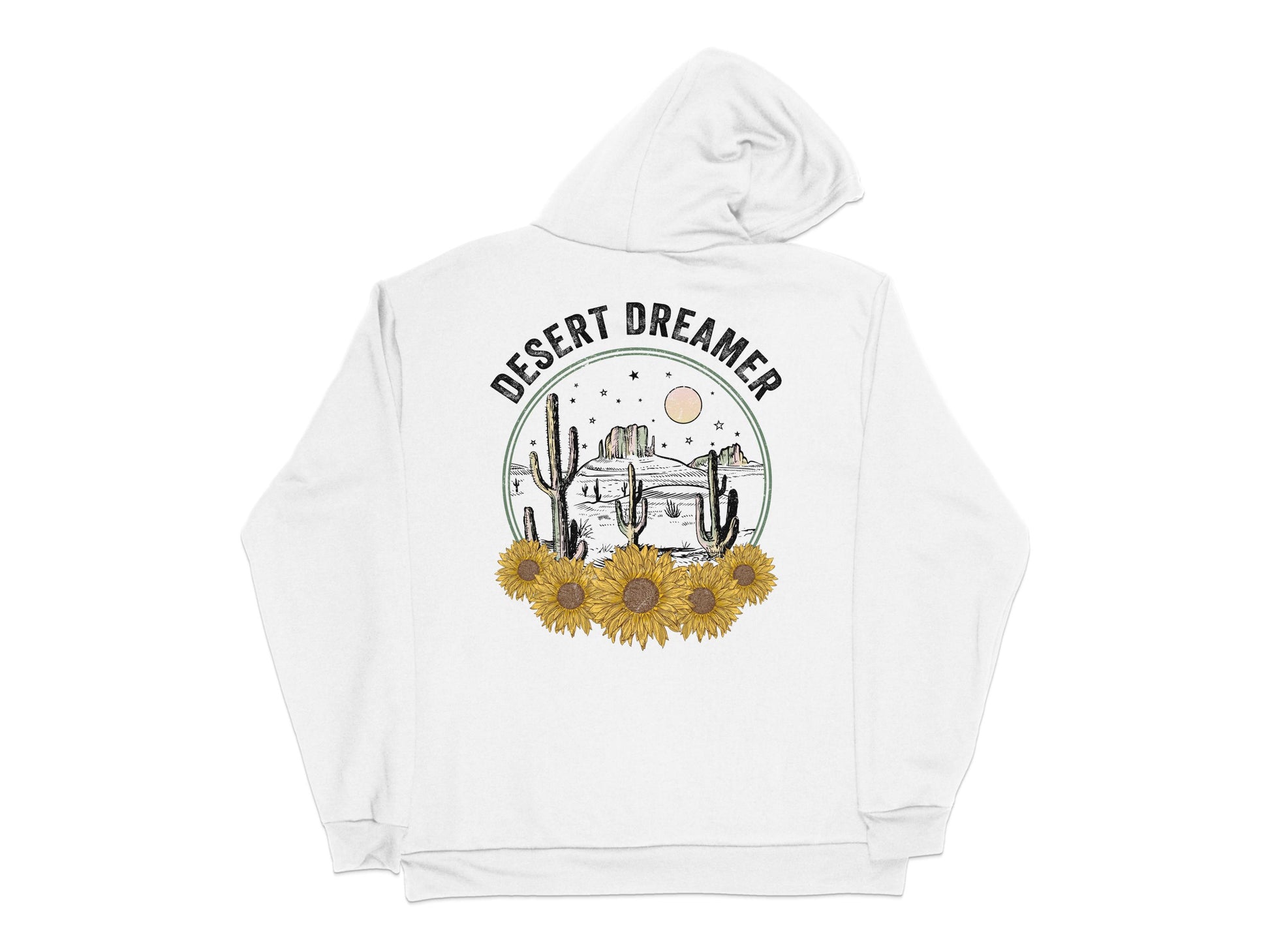 Desert Dreamer Hoodie with Sunflower Print, Vintage Cactus Graphic, Boho Style Sweatshirt, Unisex Fashion