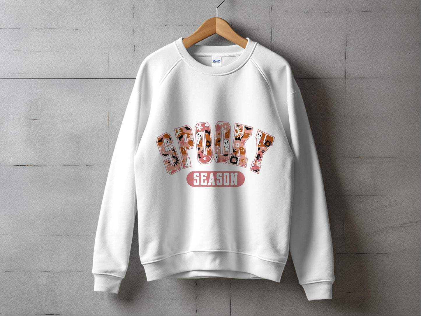 Spooky Season Sweatshirt, Halloween Graphic Pullover, Fall Cozy Unisex Top, White Sweater with Pumpkin Design