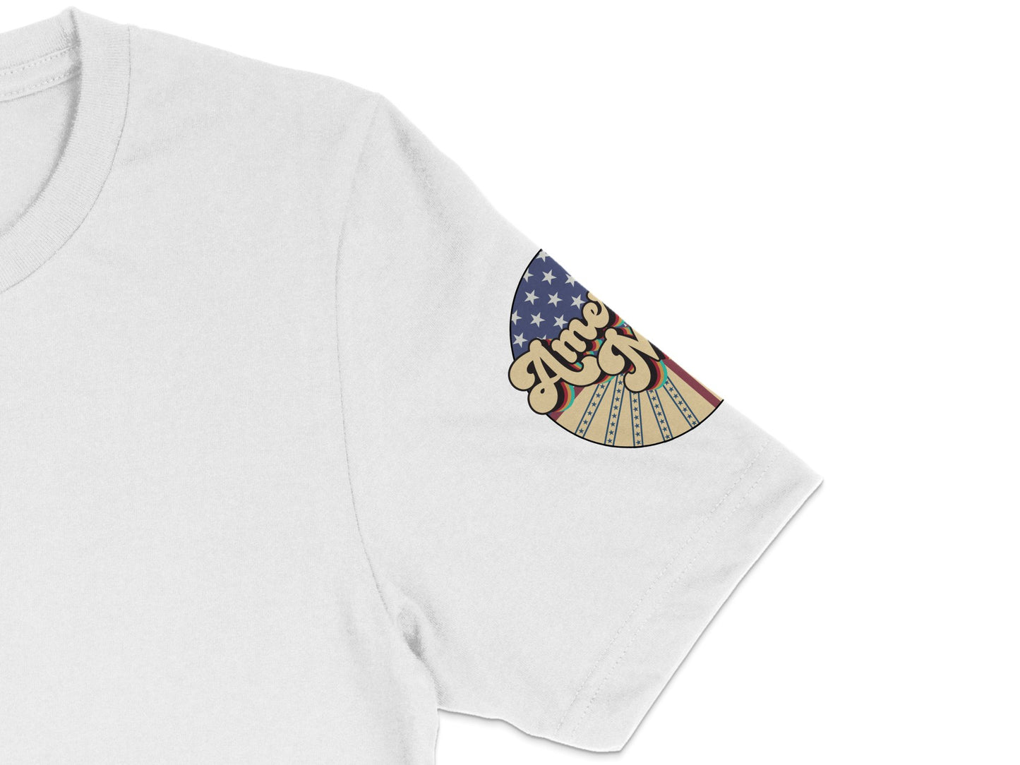 Patriotic White T-Shirt with American Flag Sunburst Design, Unisex Casual Wear, Summer Fashion