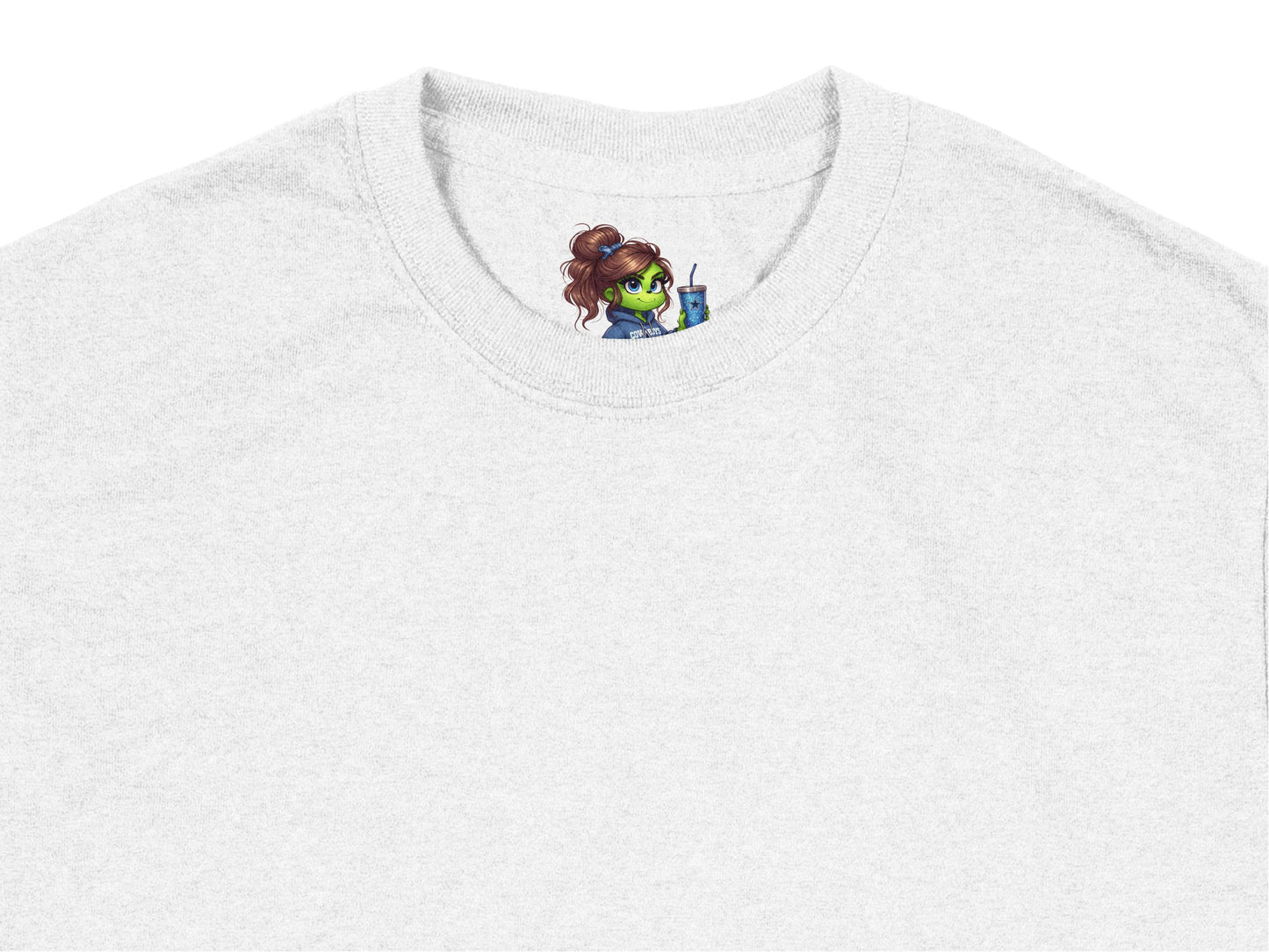 Cartoon Princess Graphic T-Shirt, Cute Fantasy Character, Women's Casual Top, Light Gray Cotton Tee, Trendy Fashion Illustration Shirt