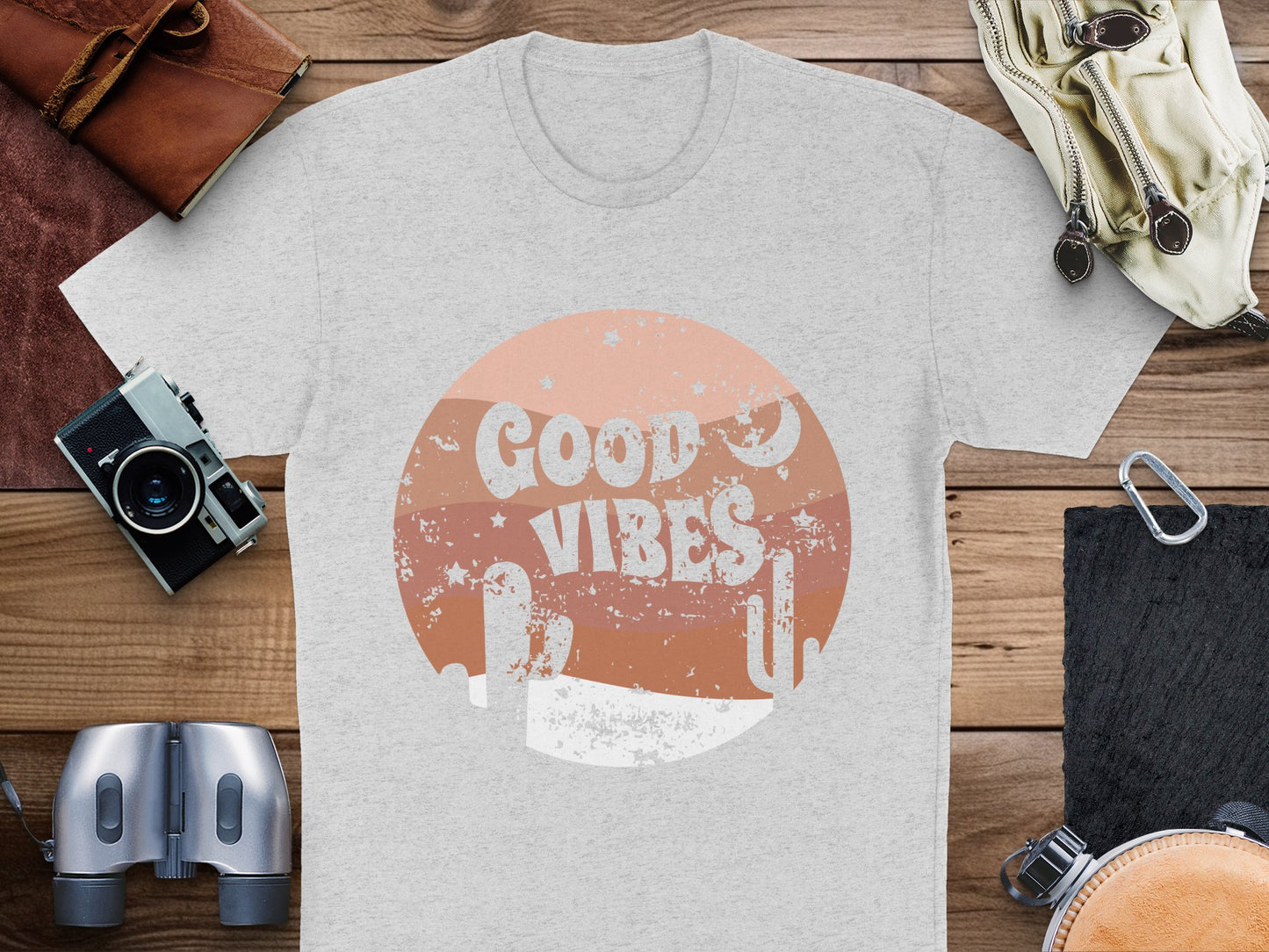Good Vibes T-Shirt, Retro Sunset Graphic Tee, Vintage Inspired Unisex Casual Top