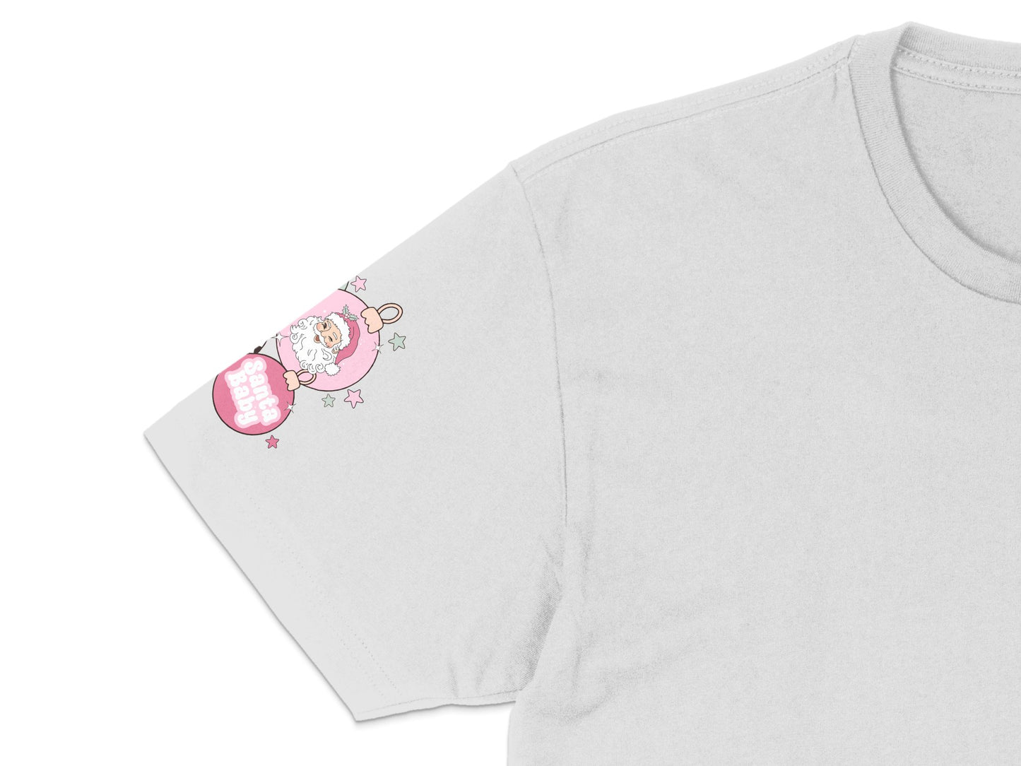 Cute Pink Santa Claus T-Shirt, Festive Holiday Graphic Tee, Christmas Stars Fashion, Unisex Adult Clothing