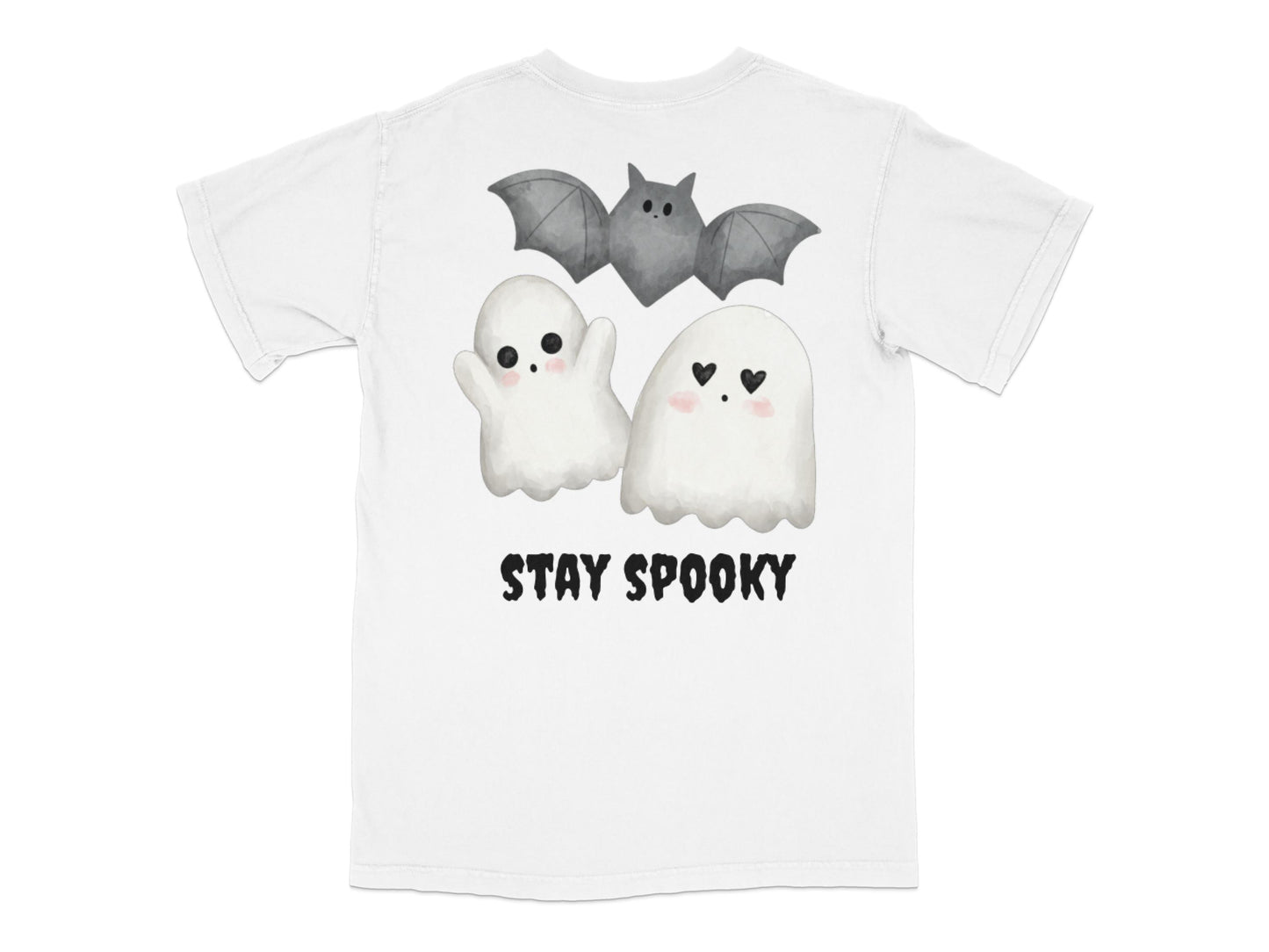 Cute Ghost and Bat Graphic T-Shirt, Stay Spooky Halloween Tee, Kids and Adults Casual Shirt