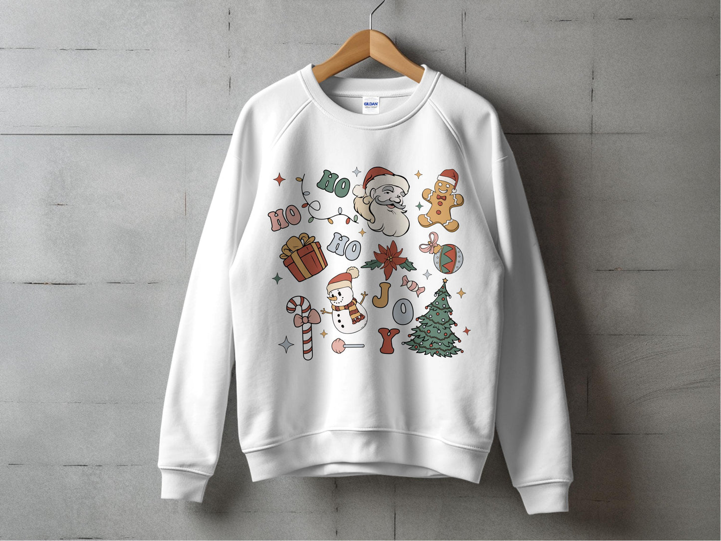 Festive Christmas Sweatshirt, Santa Claus and Reindeer Design, Holiday Apparel for All Ages, Unisex Winter Clothing