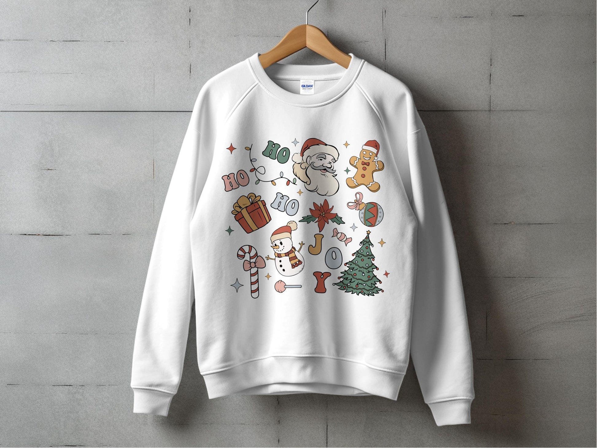 Festive Christmas Sweatshirt, Santa Claus and Reindeer Design, Holiday Apparel for All Ages, Unisex Winter Clothing