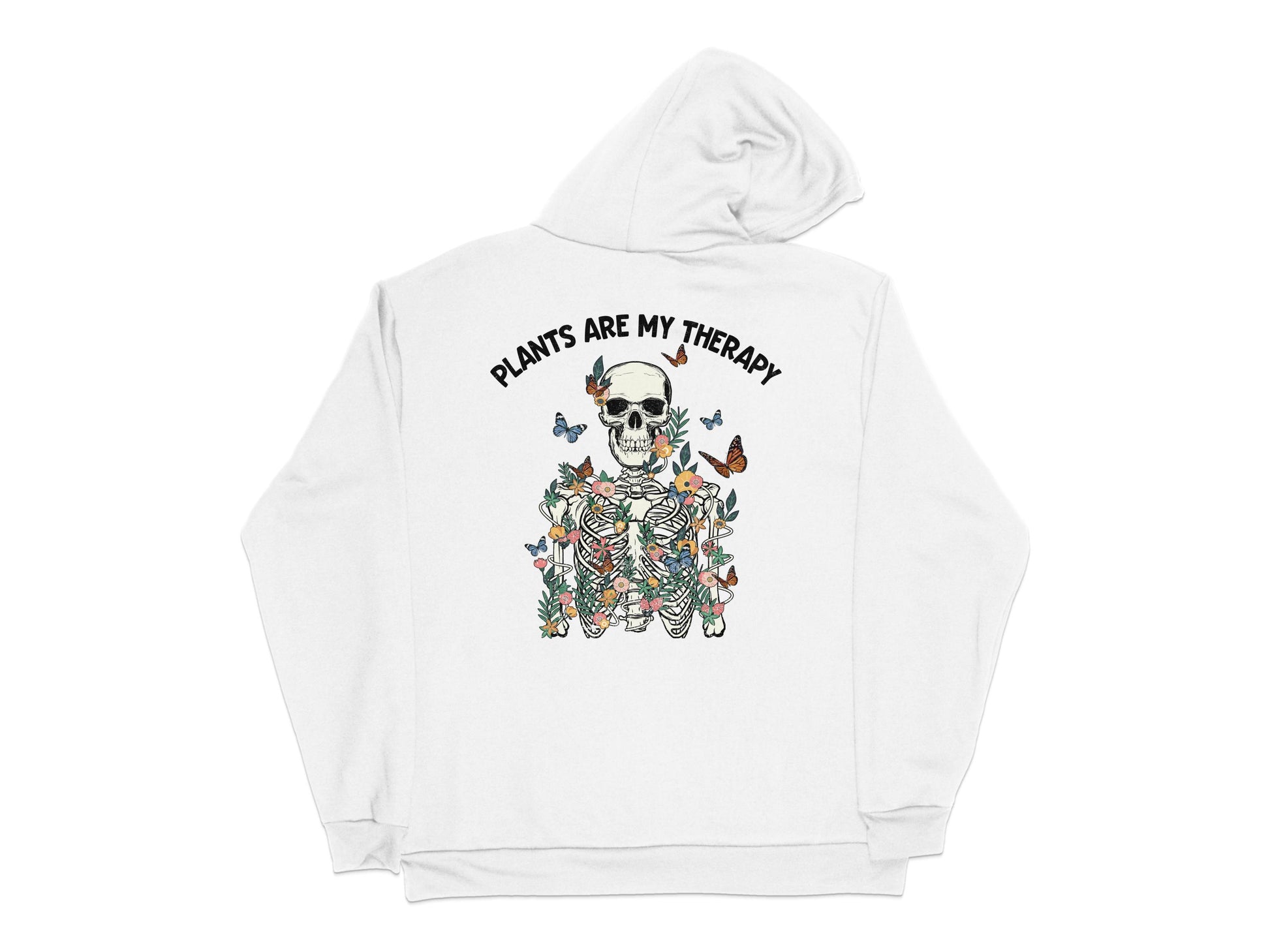 Plants Are My Therapy Hoodie, Botanical Illustration Sweatshirt, Garden Lover Gift, Unisex White Pullover