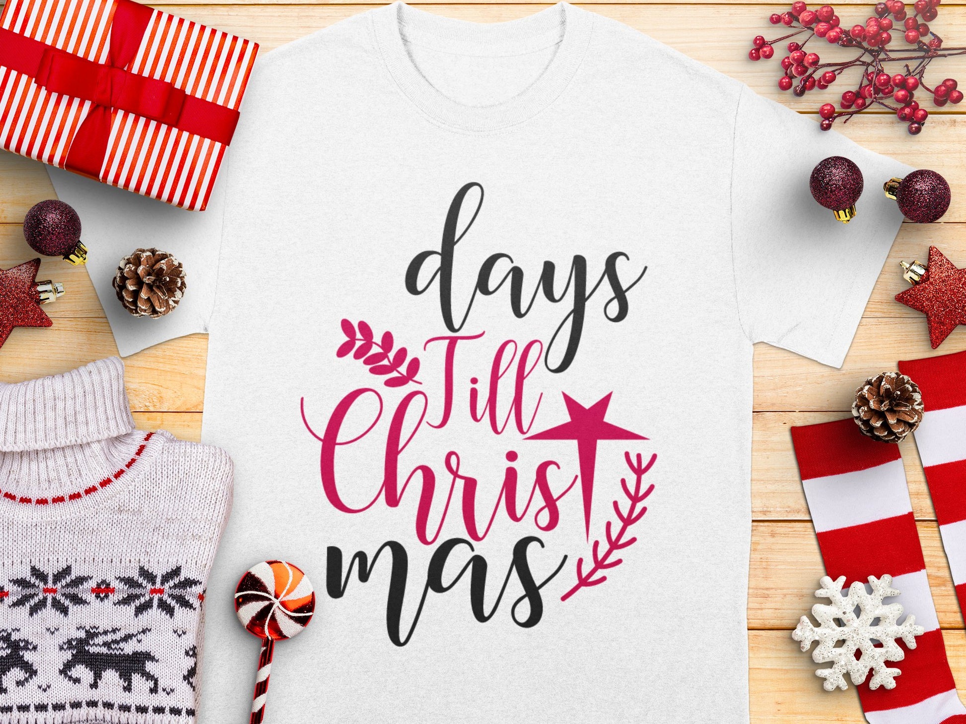 Christmas Countdown T-Shirt, Days Till Christmas Holiday Tee, Festive Winter Apparel, Unisex Gift Idea