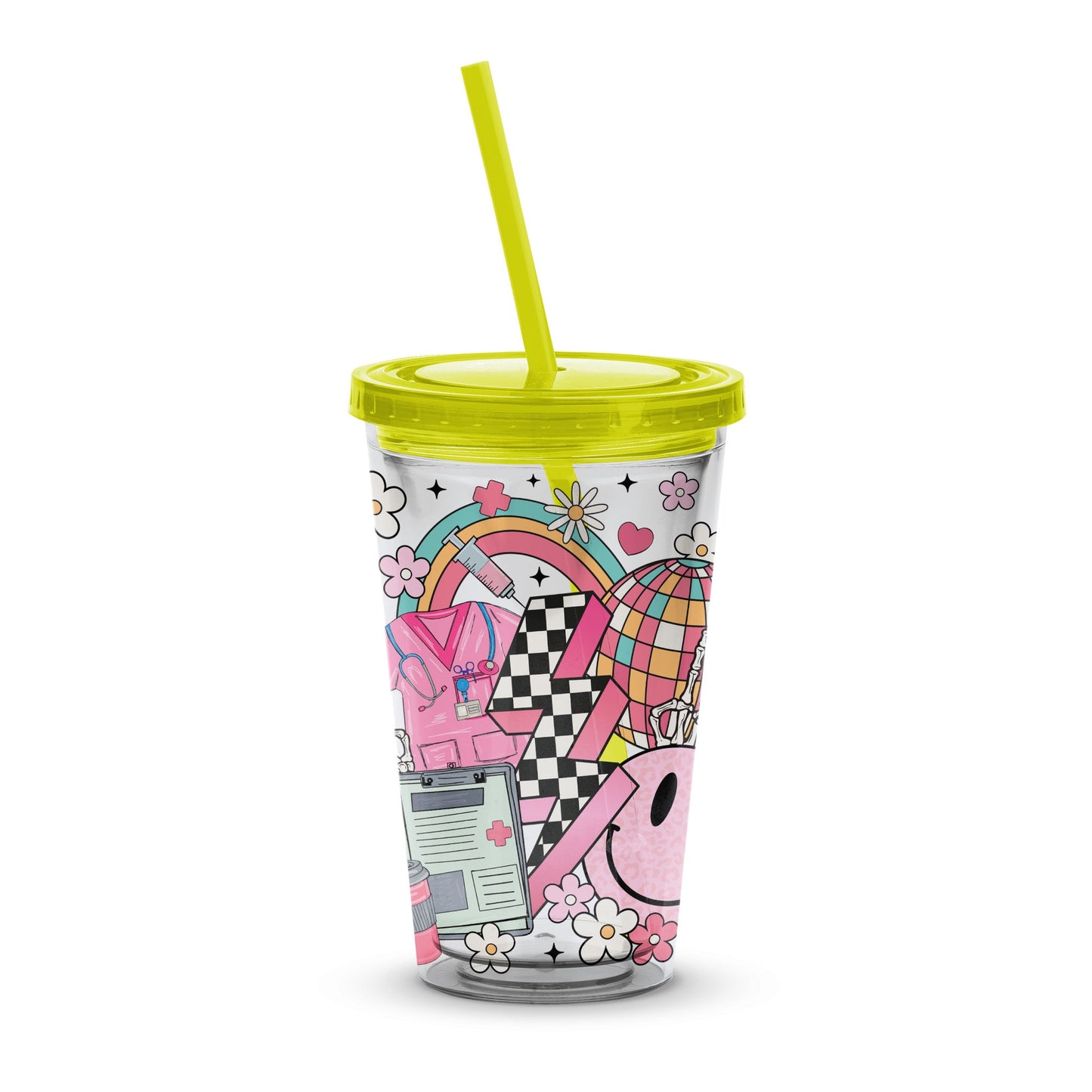 Colorful Pop Art Travel Tumbler, Insulated Cup with Straw, Retro Comic Design, 16 oz Beverage Holder
