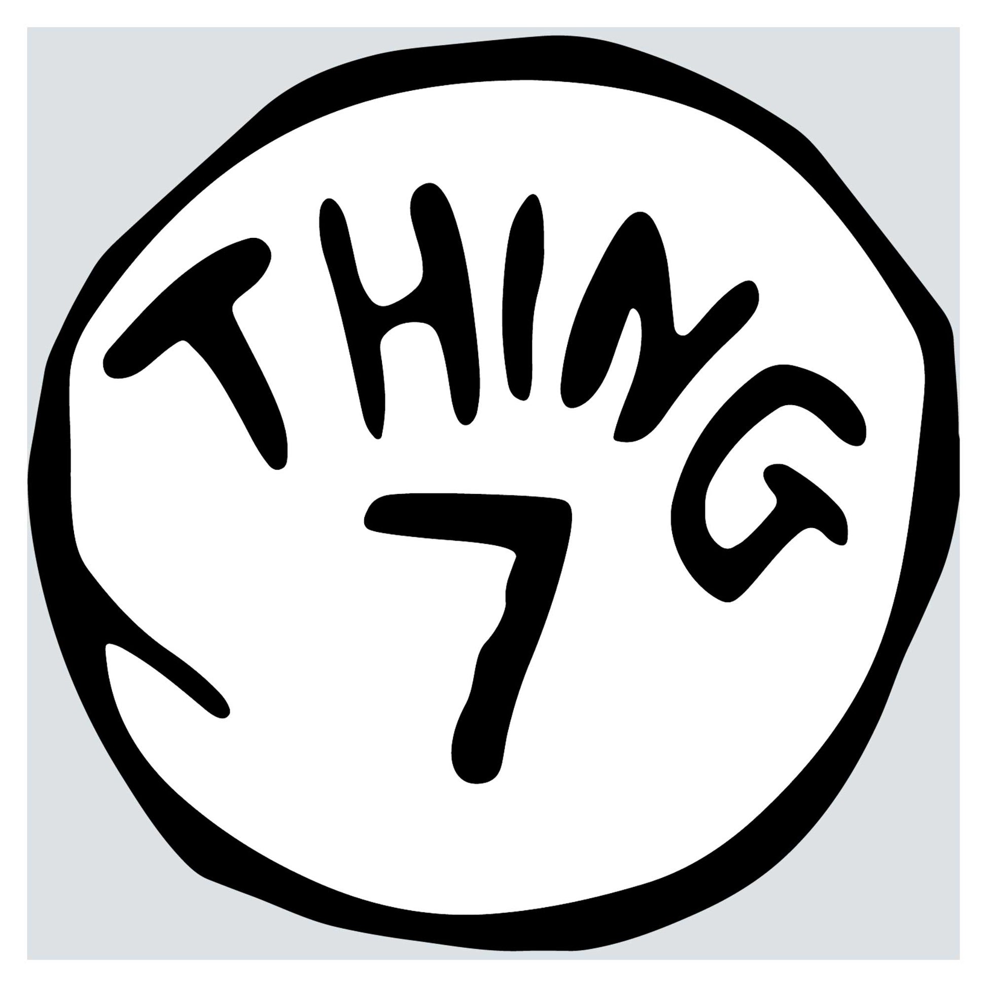a black and white drawing of the word thing 7