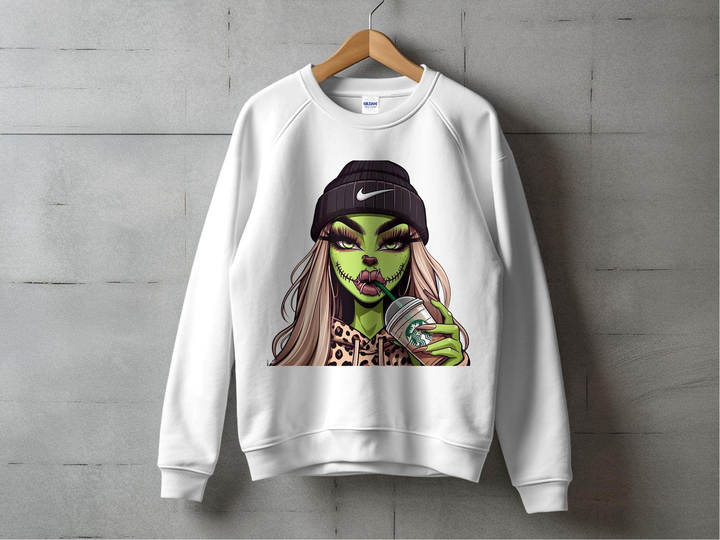 Trendy Graphic Sweatshirt, Zombie Girl Print, Urban Style Crewneck, Casual Streetwear, Unique Illustrated Top, Cool Fashion Gift