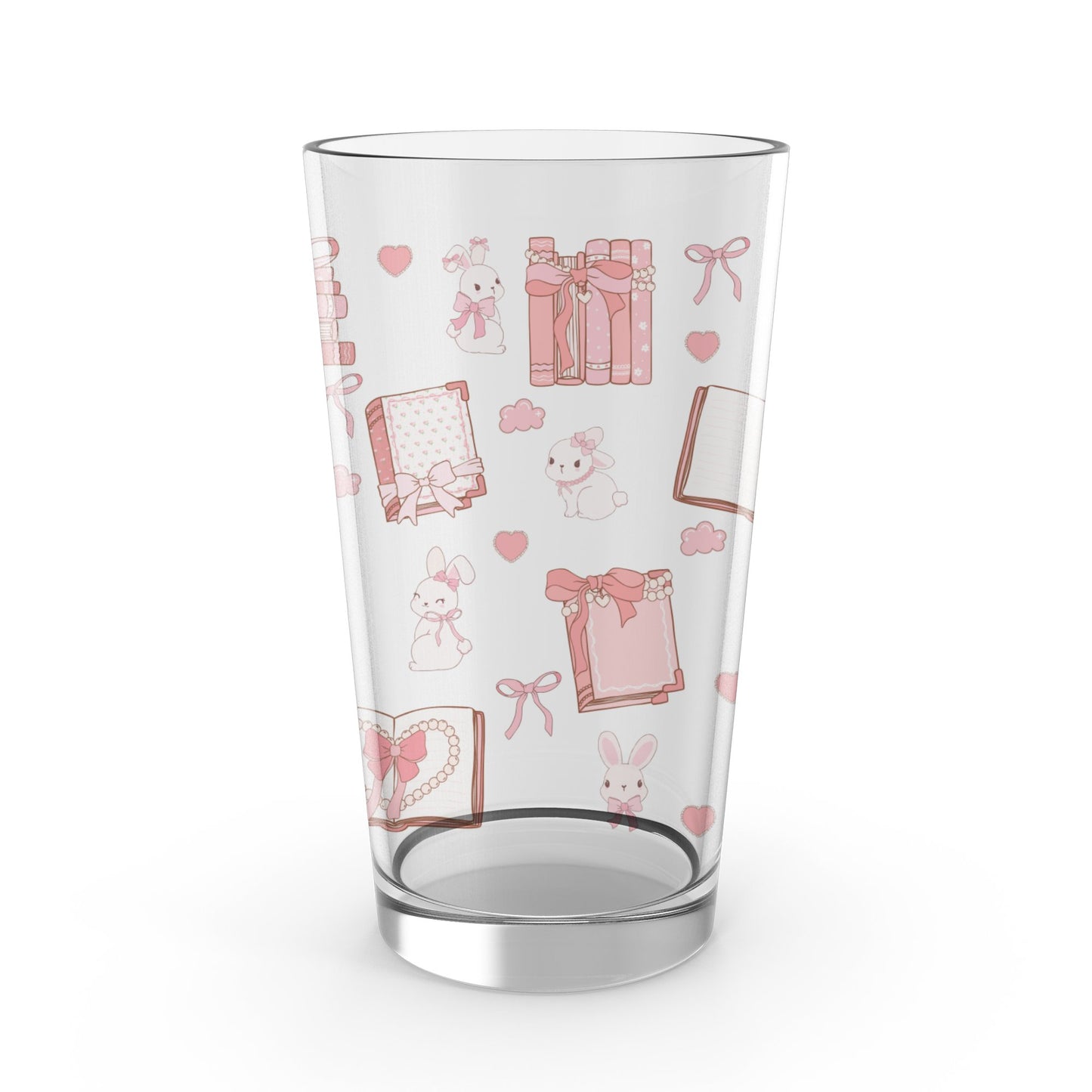 Cute Bunny and Gifts Pattern Drinking Glass, Pastel Pink Kids Tumbler, Illustrated Juice Glass for Children