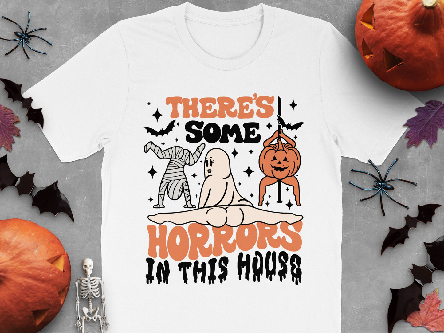 Halloween T-Shirt Funny Ghost and Pumpkin Design, Spooky Fall Festival Apparel, Unisex Adult Casual Tee