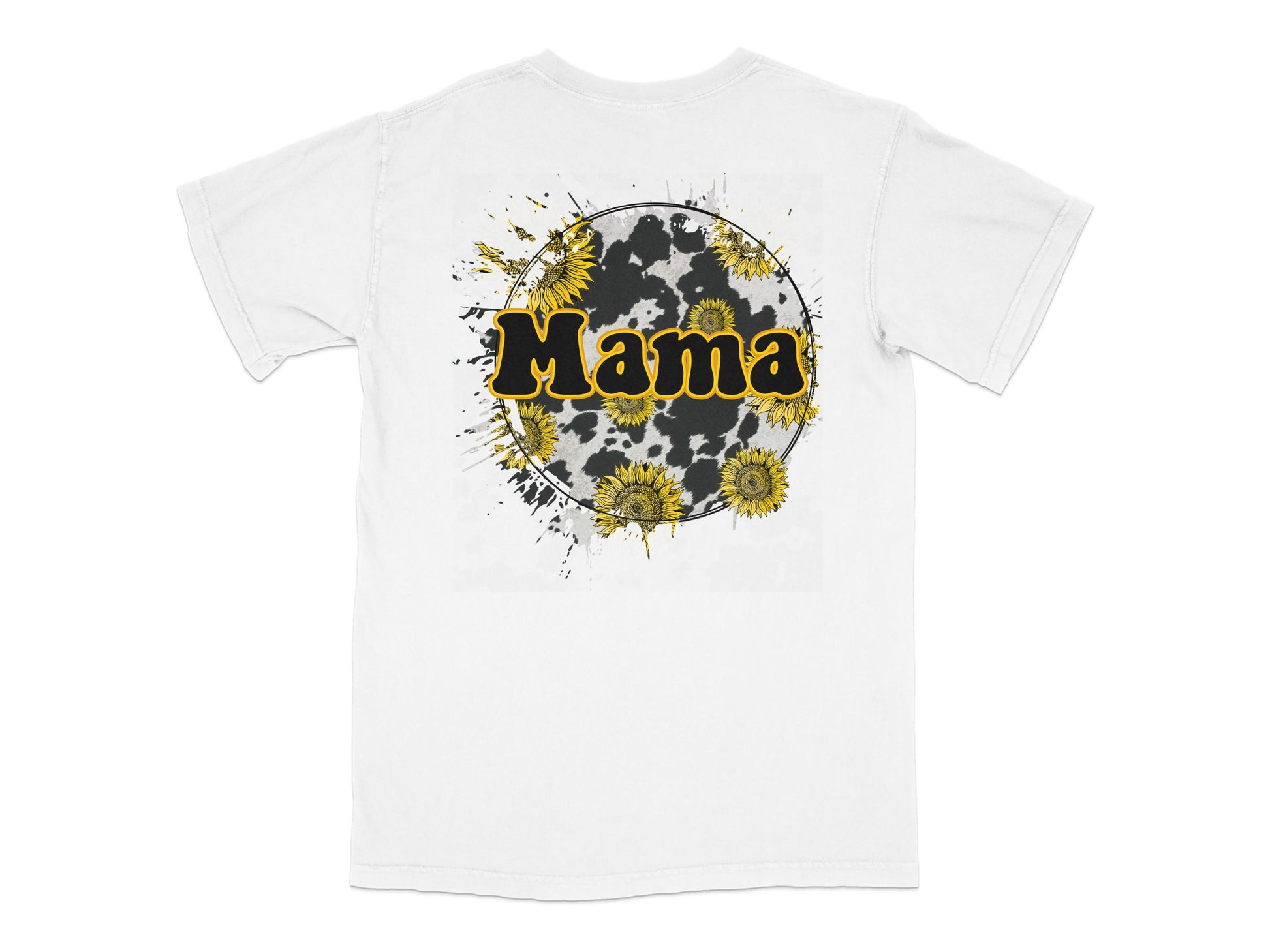 Mama Sunflower Graphic T-Shirt, Black Yellow Floral Design, Casual Summer Top for Women