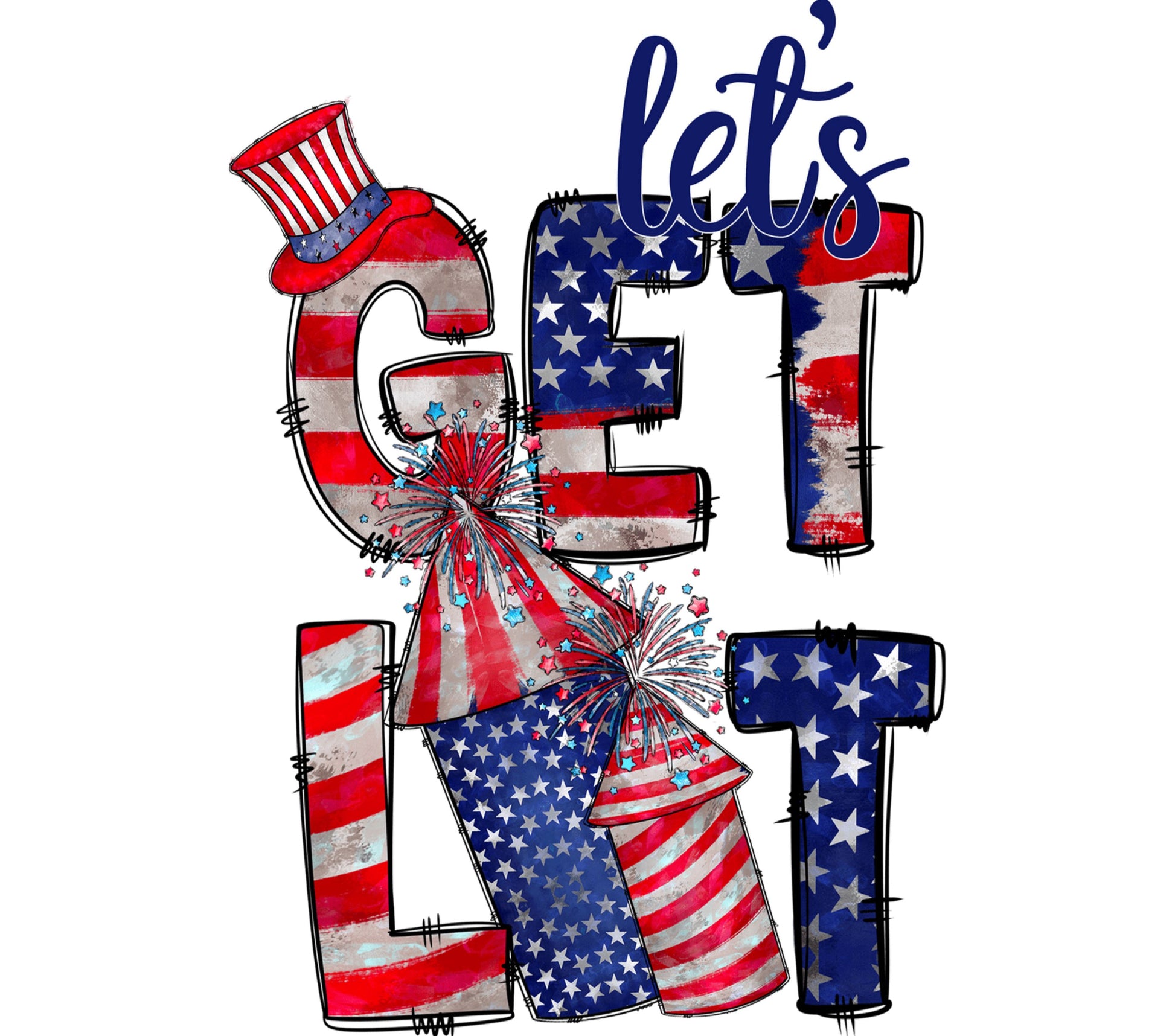 Patriotic USA Let's Get Lit Graphic, Fourth of July SVG, Independence Day Clipart, American Flag Design, Digital Download for Shirts and
