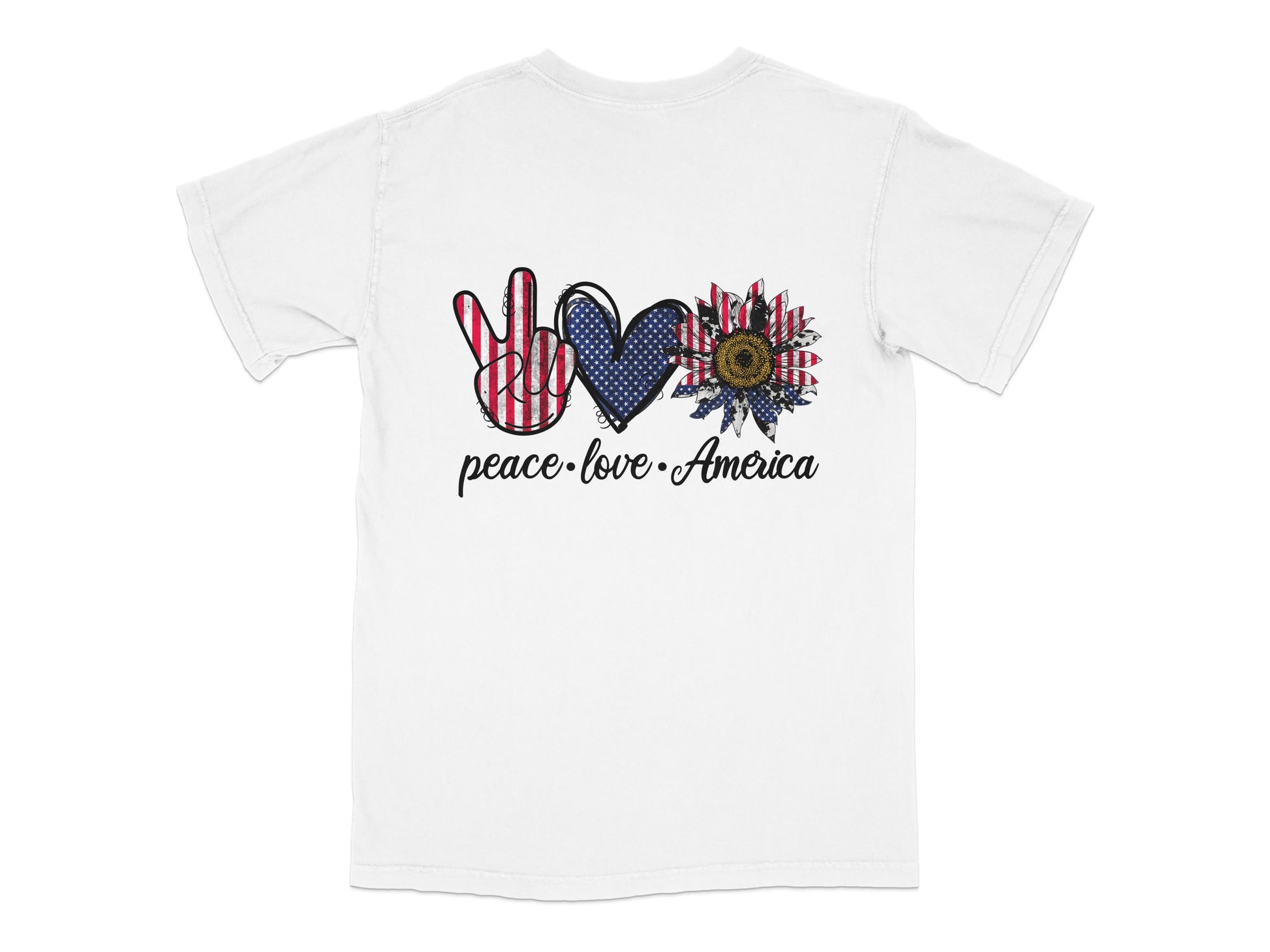 Patriotic USA T-Shirt, Peace Love America Graphic Tee, 4th of July Independence Day Apparel