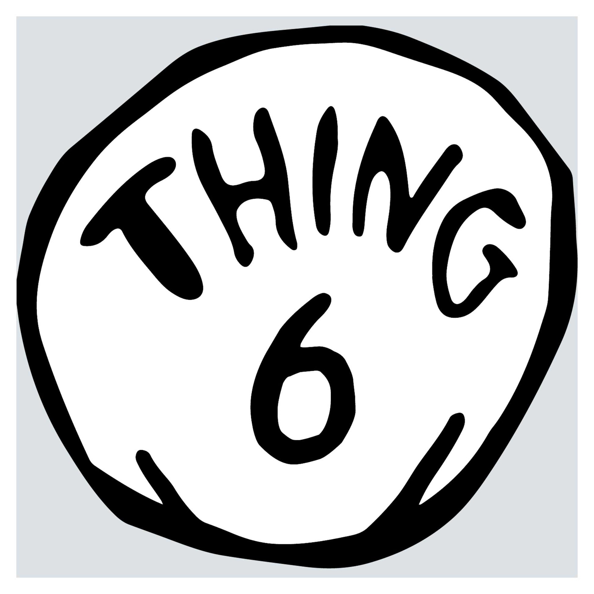 a black and white drawing of a hand that says thing 6