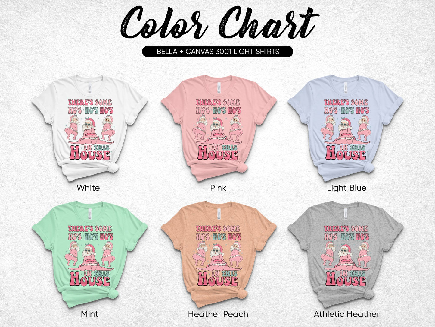Bella Canvas 3001 T-Shirt Color Chart, Customizable Light Shirts, Multiple Colors, Home Design Graphic Tee